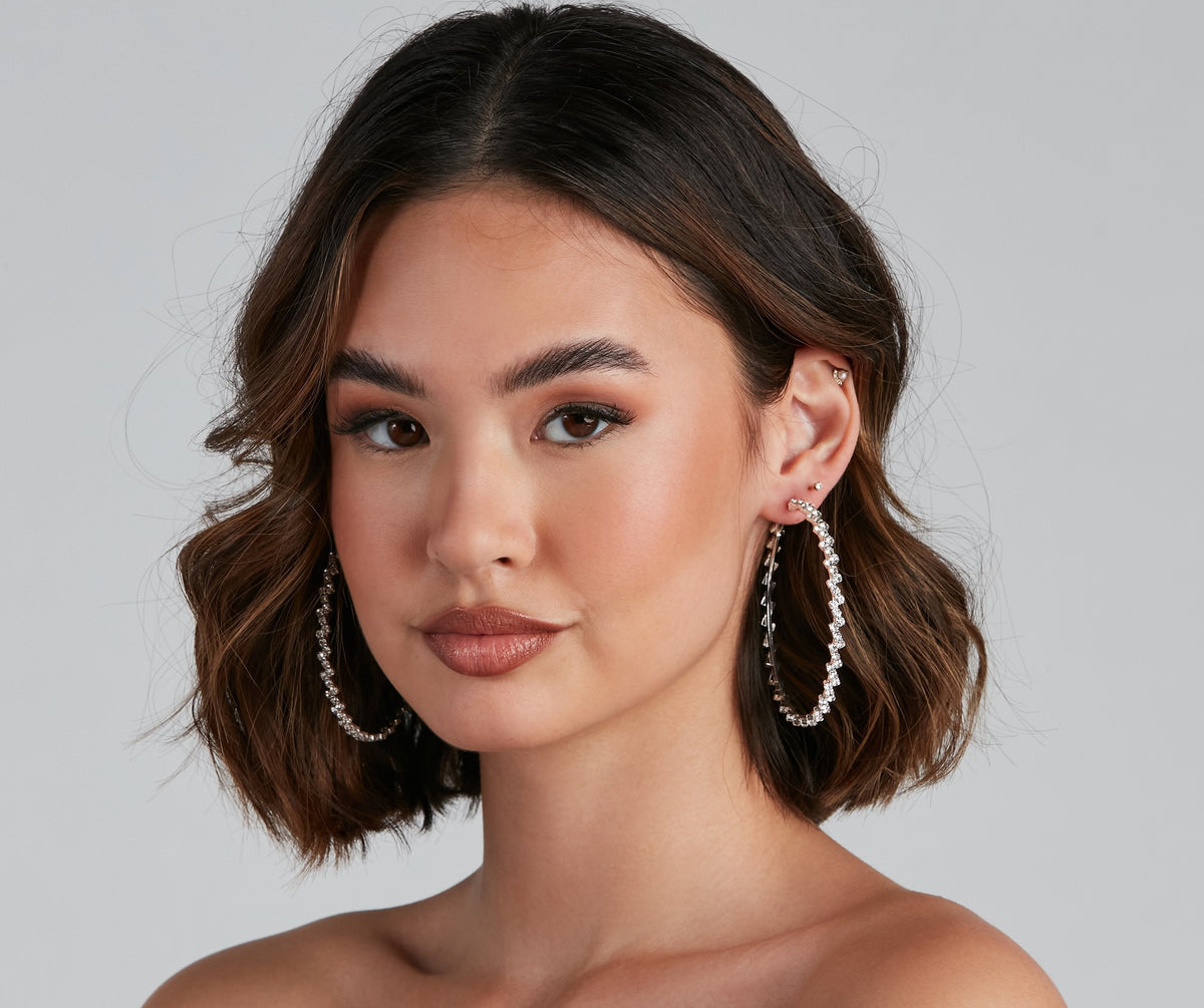 Step Up The Glam Rhinestone Hoop Earrings - Lady Occasions