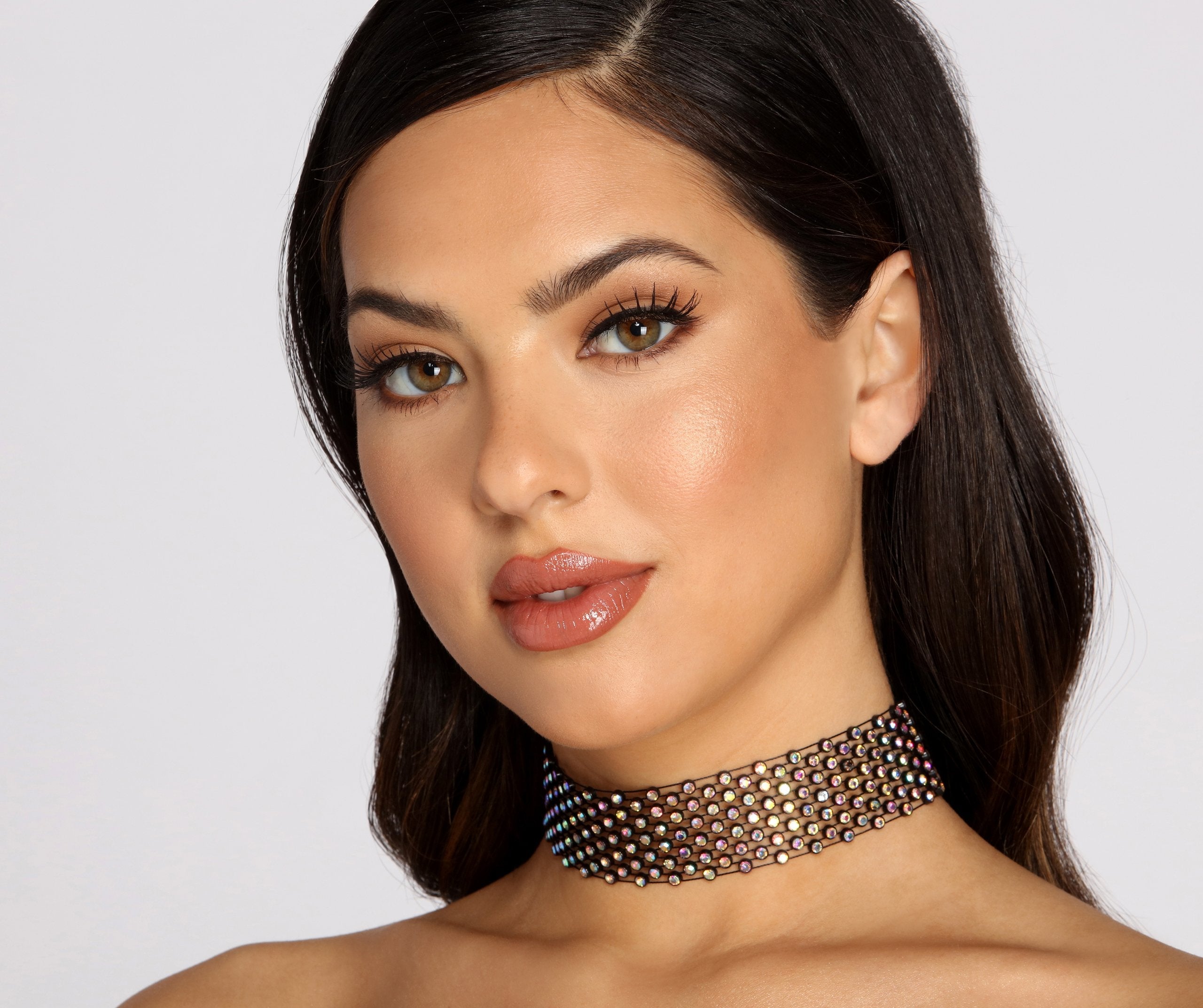 Electric Love Mesh Rhinestone Choker - Lady Occasions