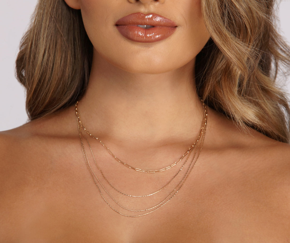 Four Row Tiered Dainty Chain Necklace - Lady Occasions