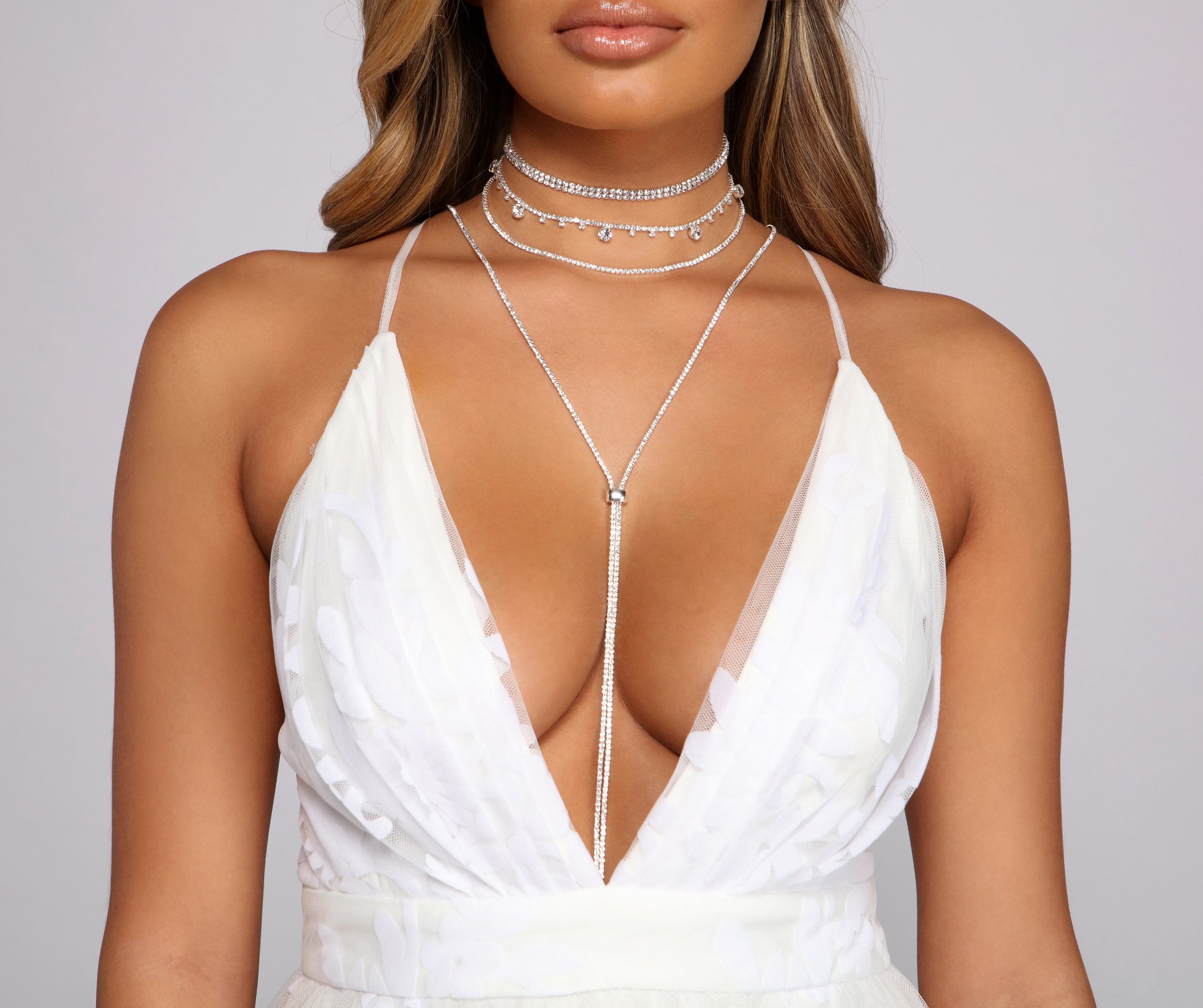 Four Row Rhinestone Choker With Slider - Lady Occasions