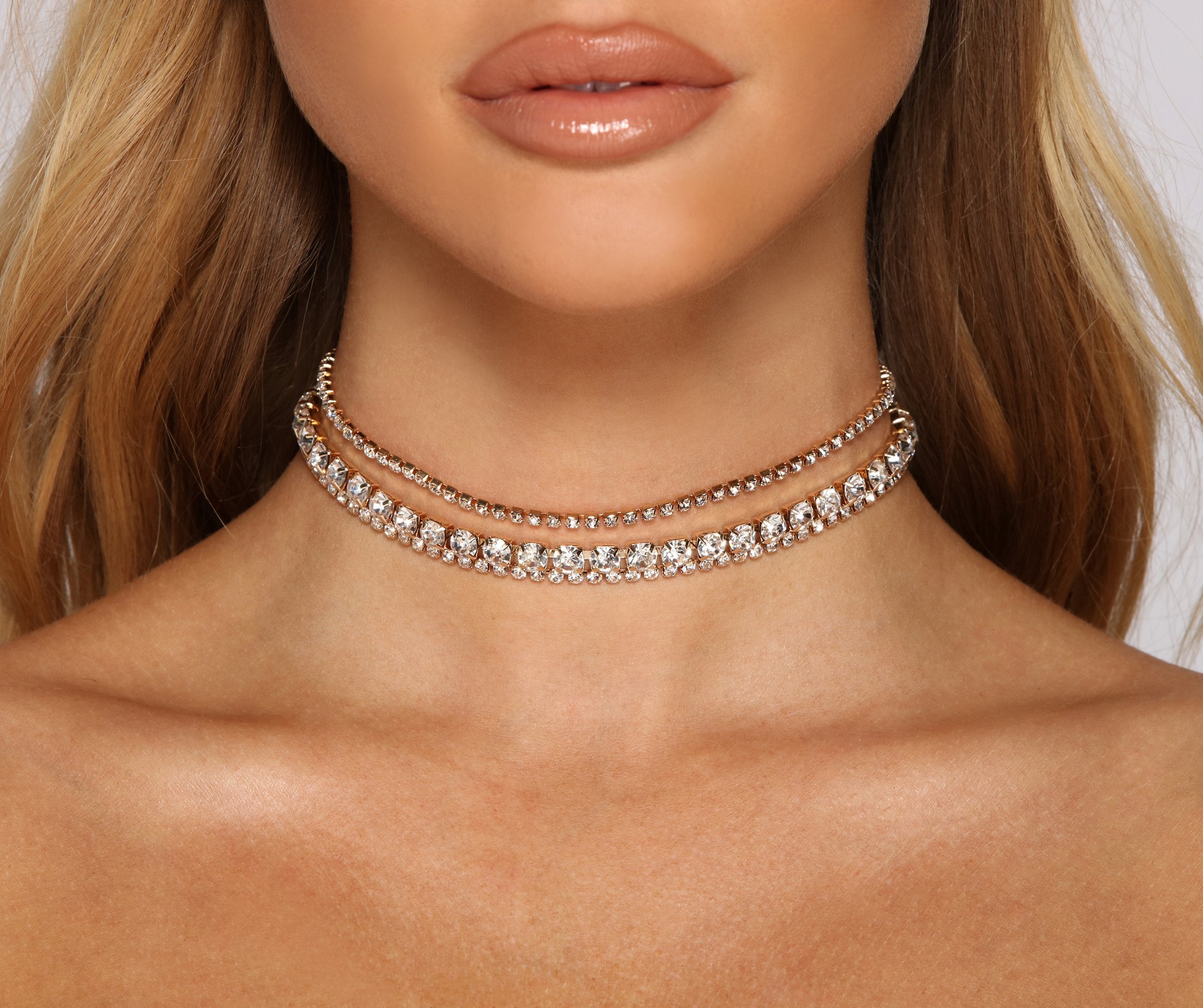 Triple Threat Rhinestone Choker Set - Lady Occasions