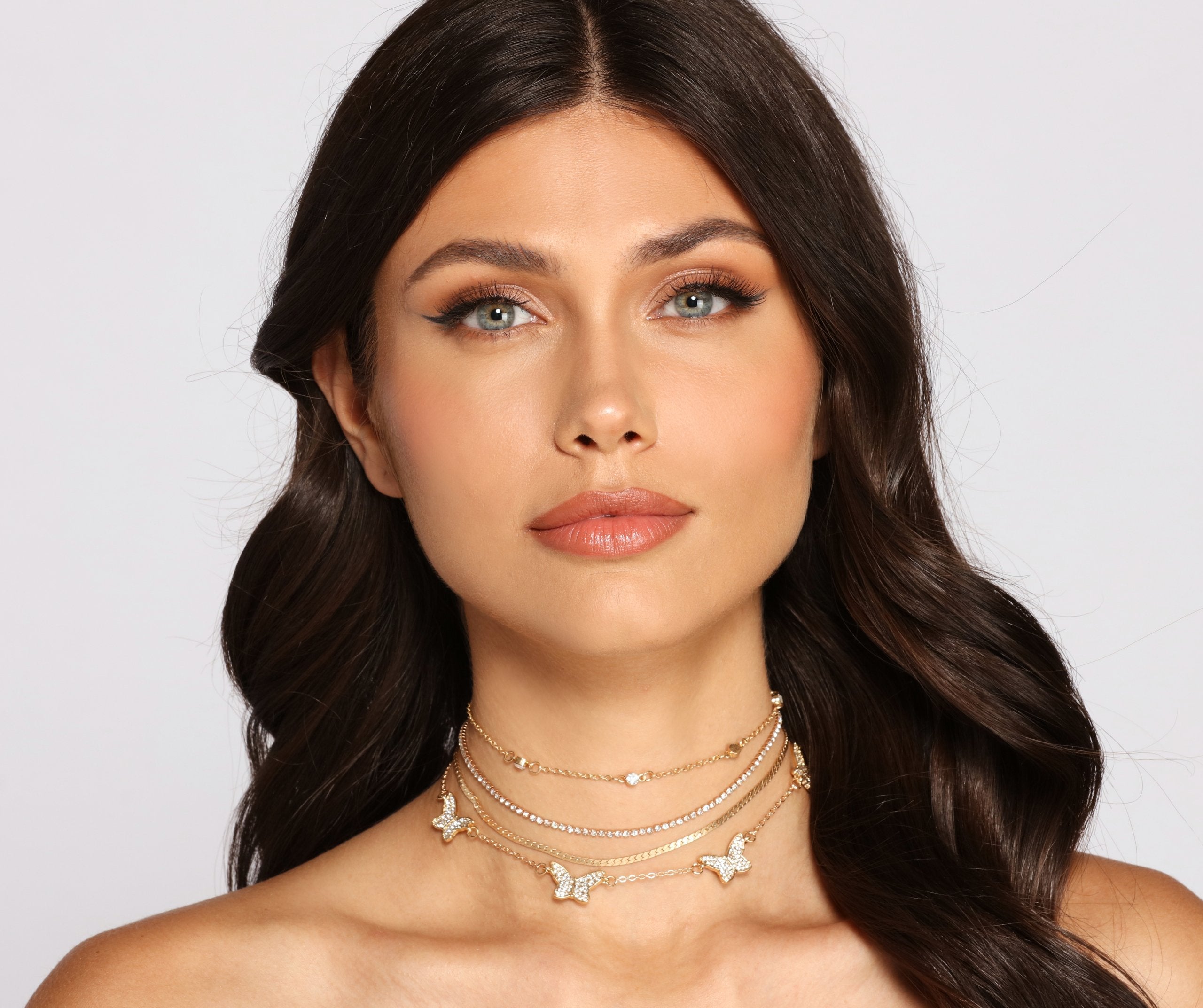 Four Row Butterfly Rhinestone Choker - Lady Occasions