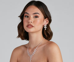 Cubic Zirconia Leaf Earrings And Necklace Set - Lady Occasions