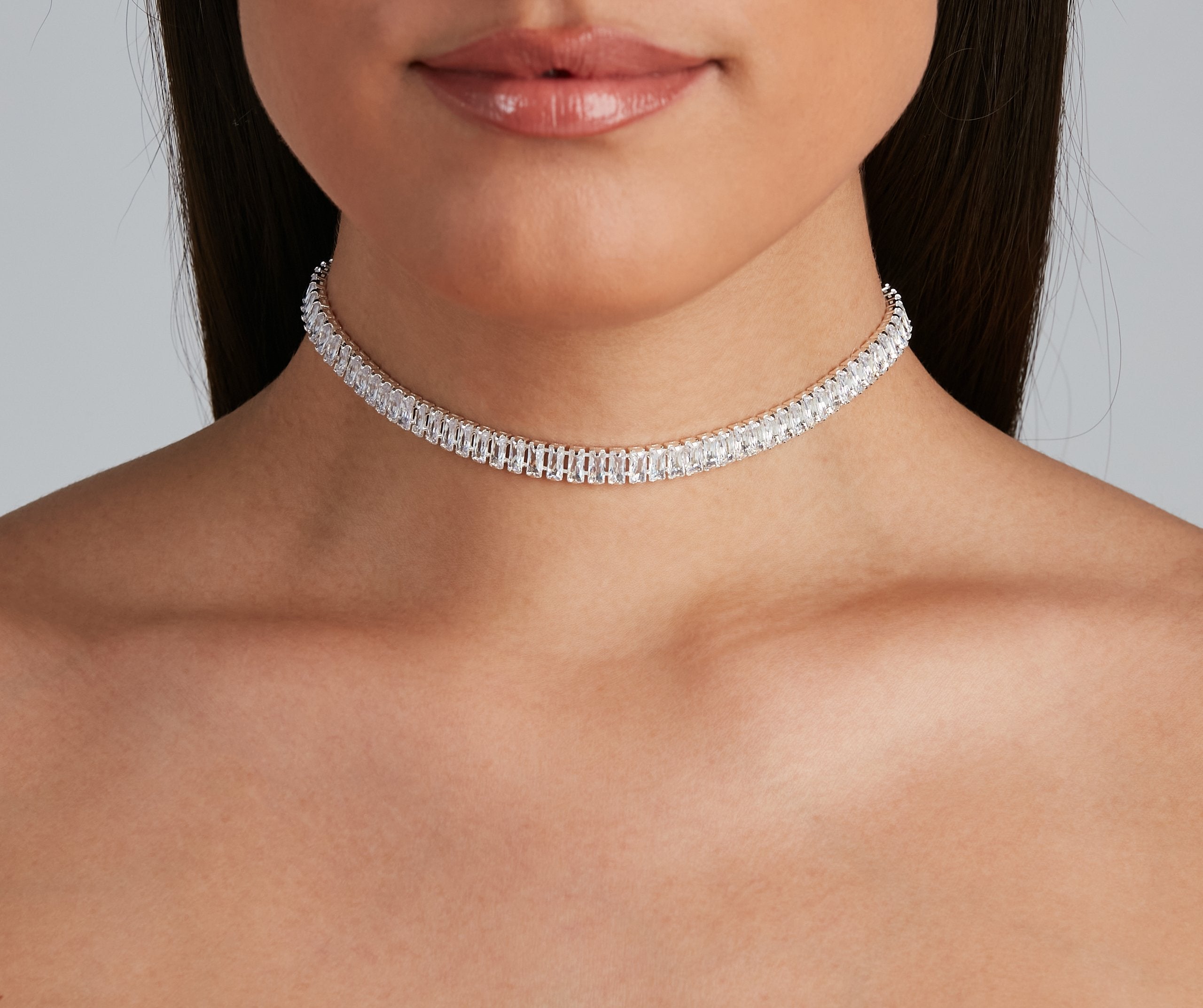 Major Glow Cubic Zirconia Baguette Choker - Lady Occasions