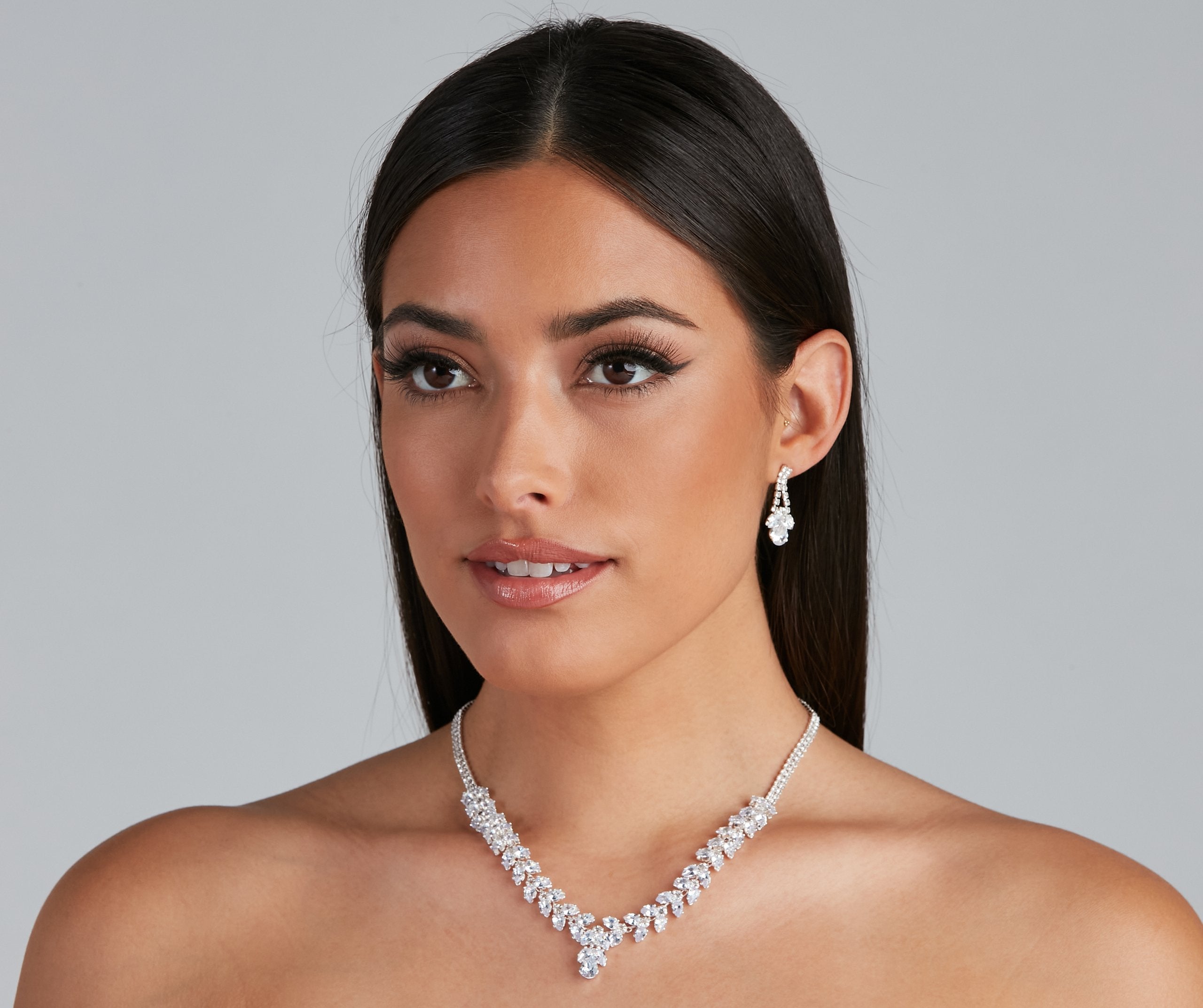 Gleam And Glow Cubic Zirconia Necklace And Earrings Set - Lady Occasions