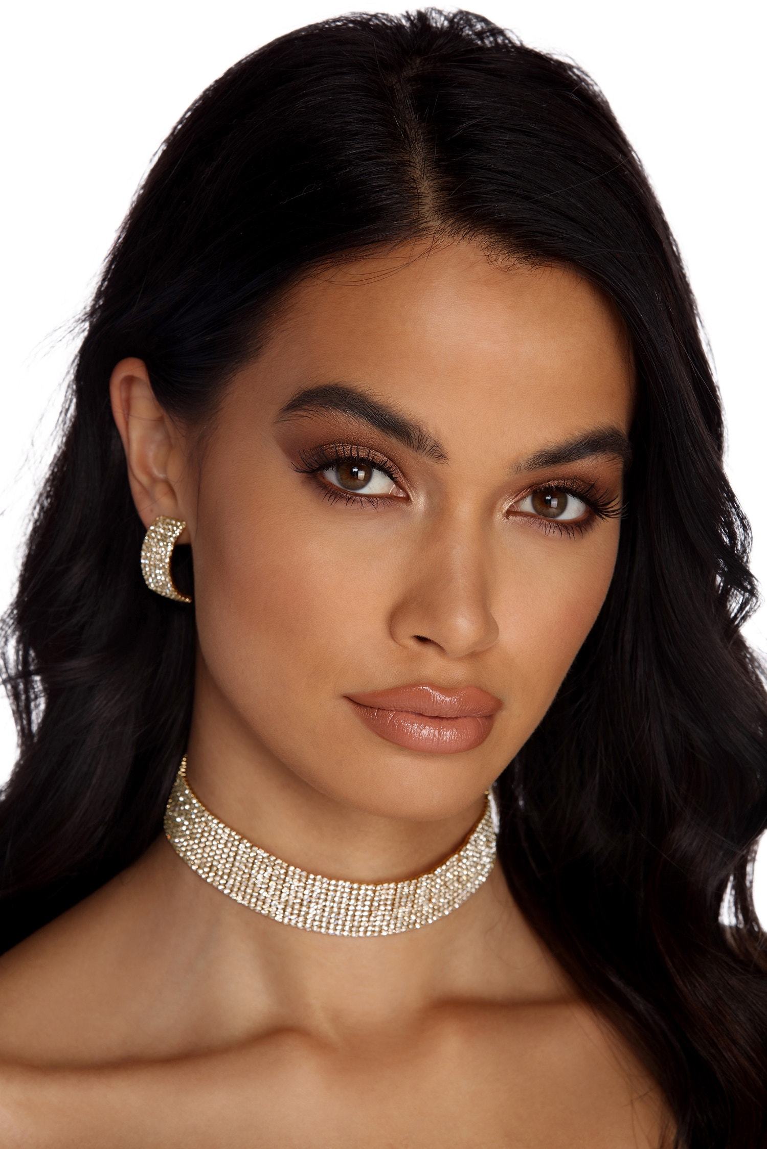 Rhinestone Choker & Stud Earrings - Lady Occasions