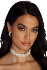 Rhinestone Choker & Stud Earrings - Lady Occasions