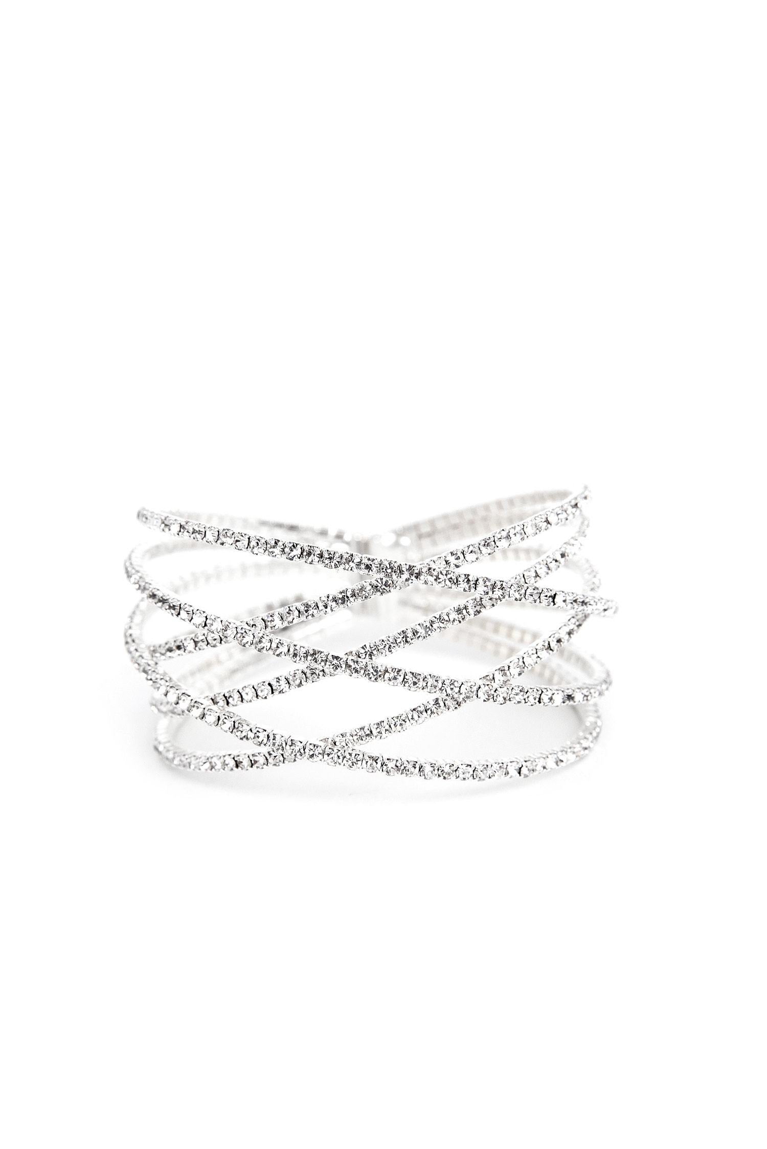 Rhinestone Lattice Cuff Bracelet - Lady Occasions