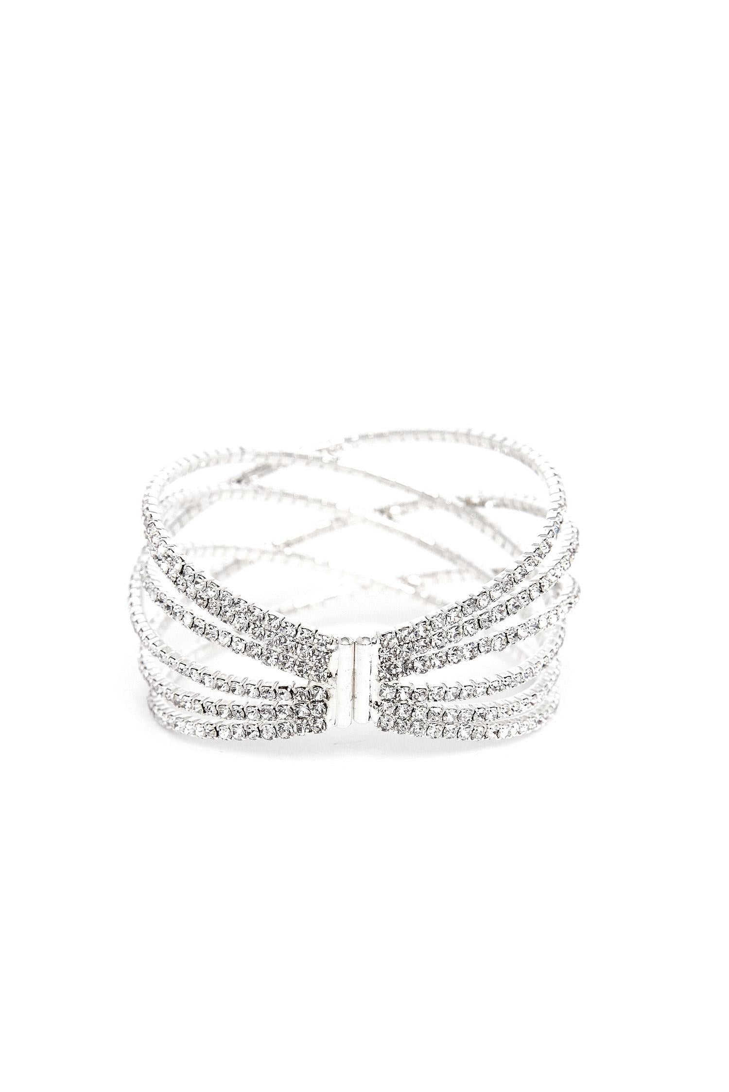Rhinestone Lattice Cuff Bracelet - Lady Occasions
