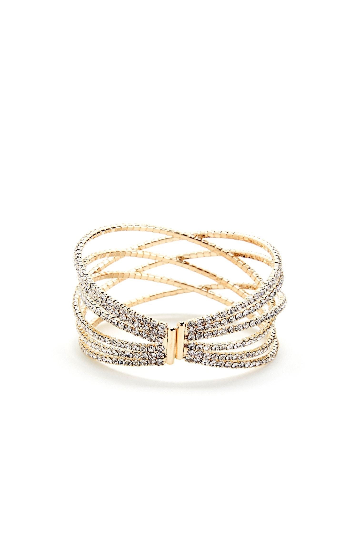 Rhinestone Lattice Cuff Bracelet - Lady Occasions