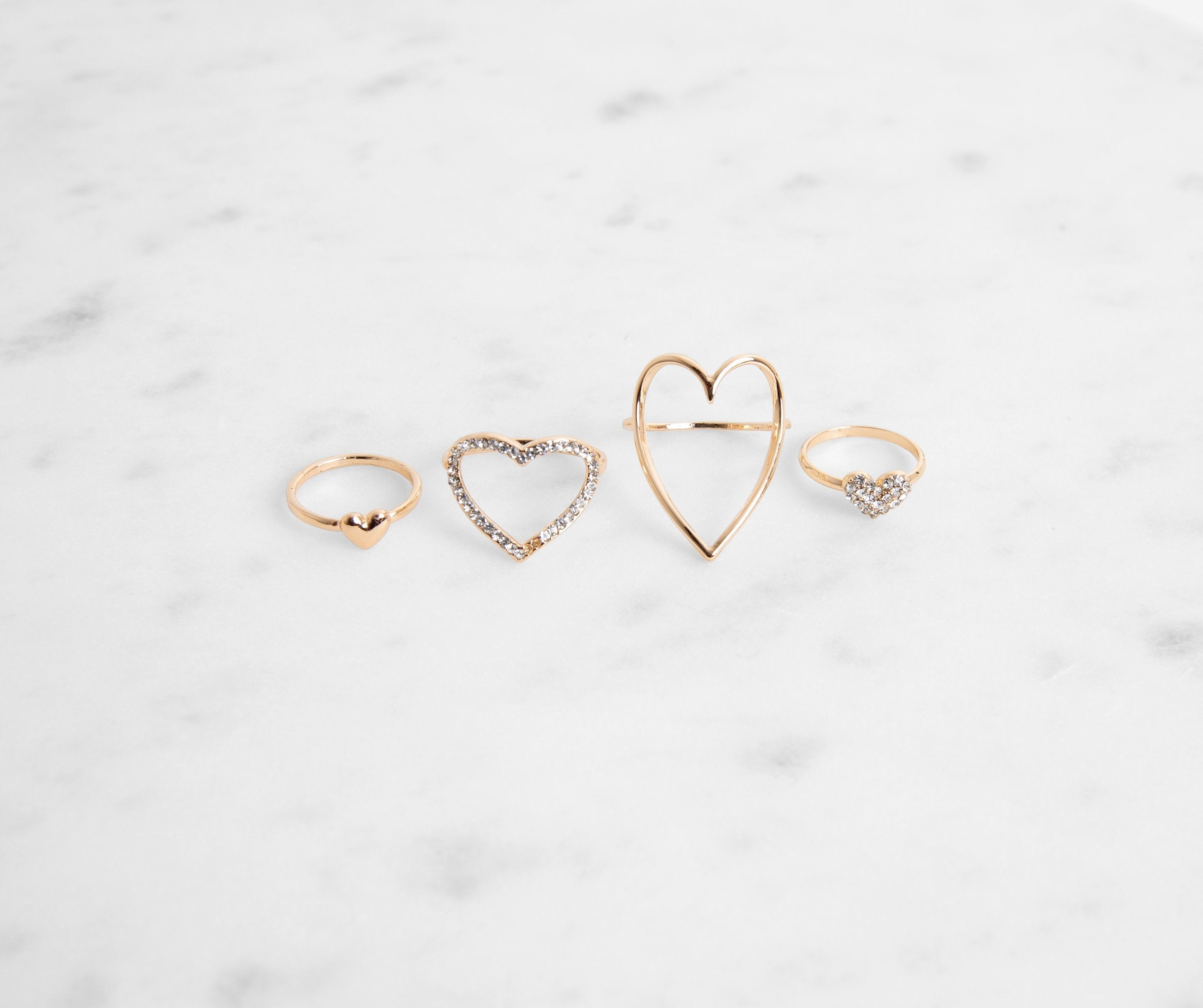 Four Pack Dainty Heart Rings - Lady Occasions