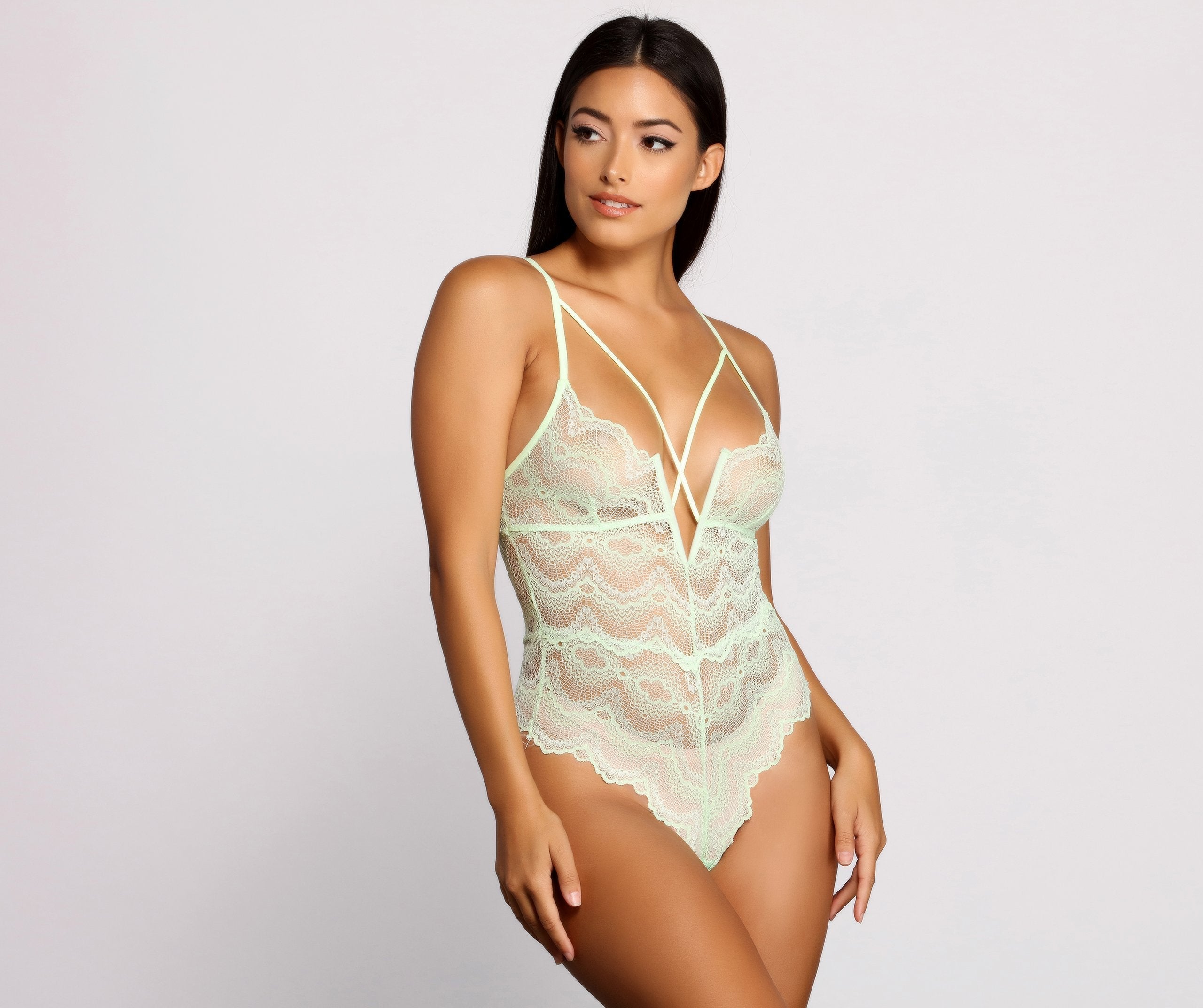 Dainty Lace V Wired Caged Teddy - Lady Occasions