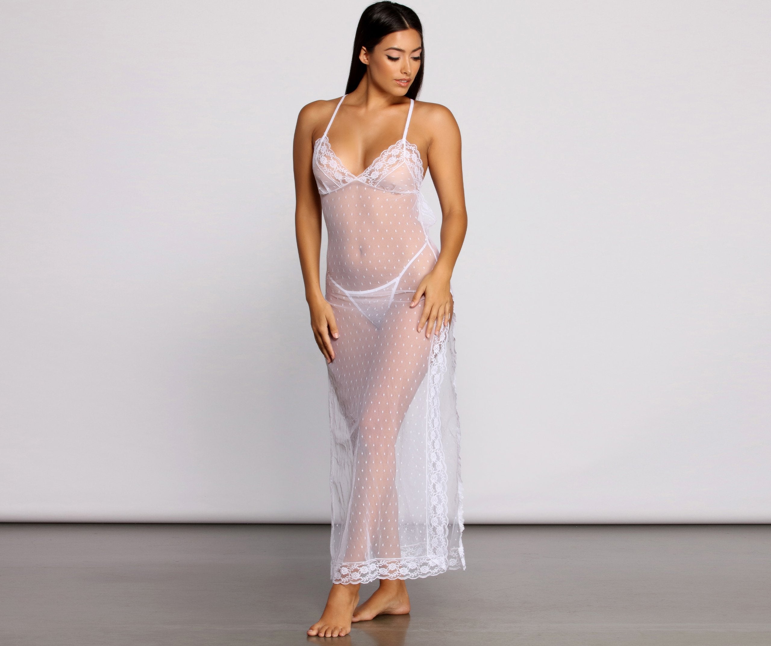 Delicate Mesh Maxi Slip Dress And Panty Set - Lady Occasions