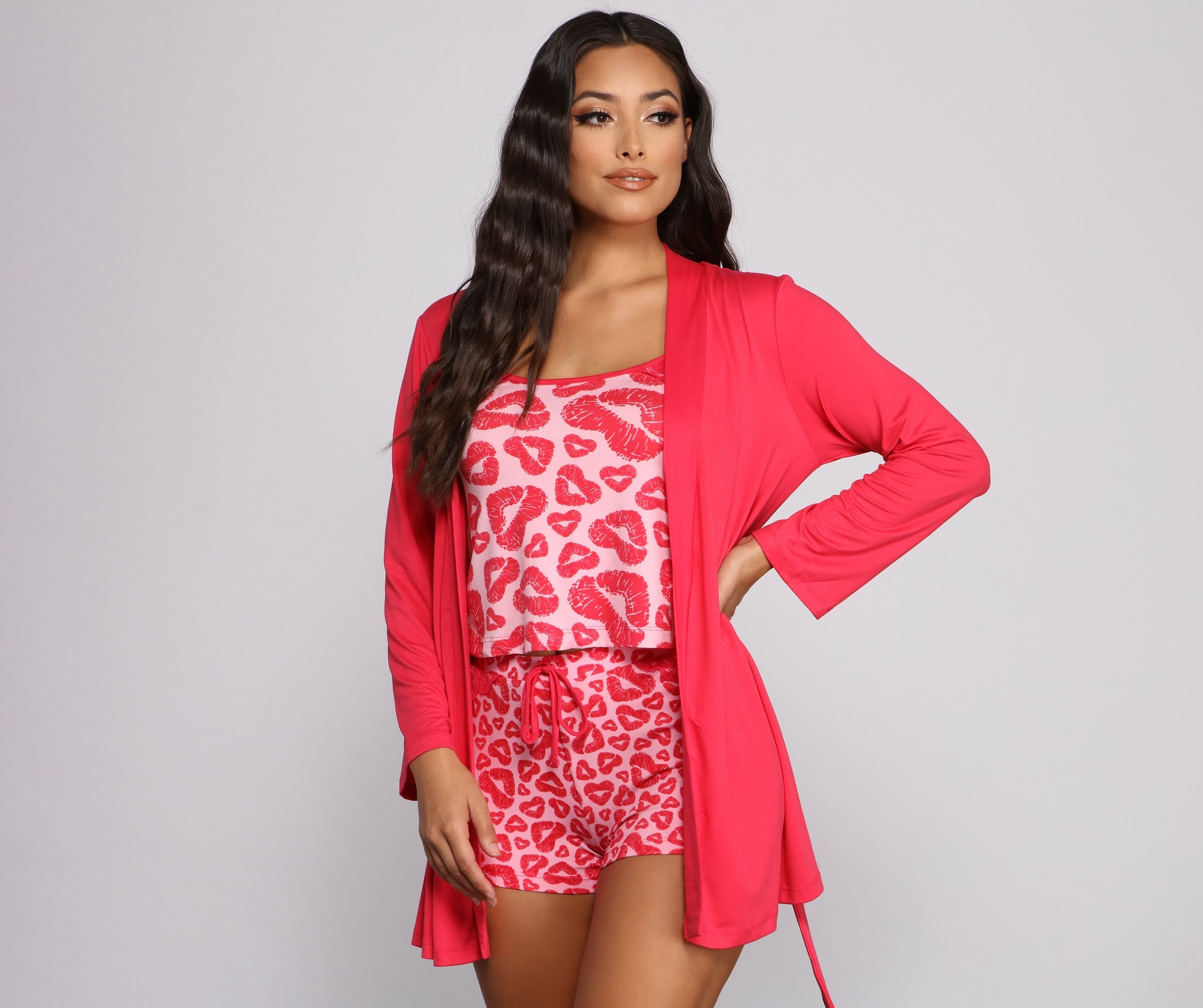 Hello Gorgeous Robe and Pajama Tank With Shorts Set - Lady Occasions