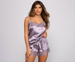 Luxe Satin Lace Trim Pajama Tank And Short Set - Lady Occasions