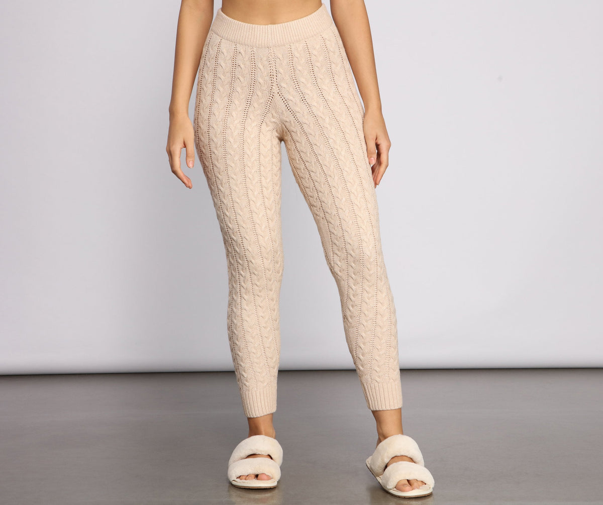 Cozy Moment Cable Knit Pajama Leggings - Lady Occasions