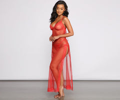 Delicate Mesh Maxi Slip Dress And Panty Set - Lady Occasions