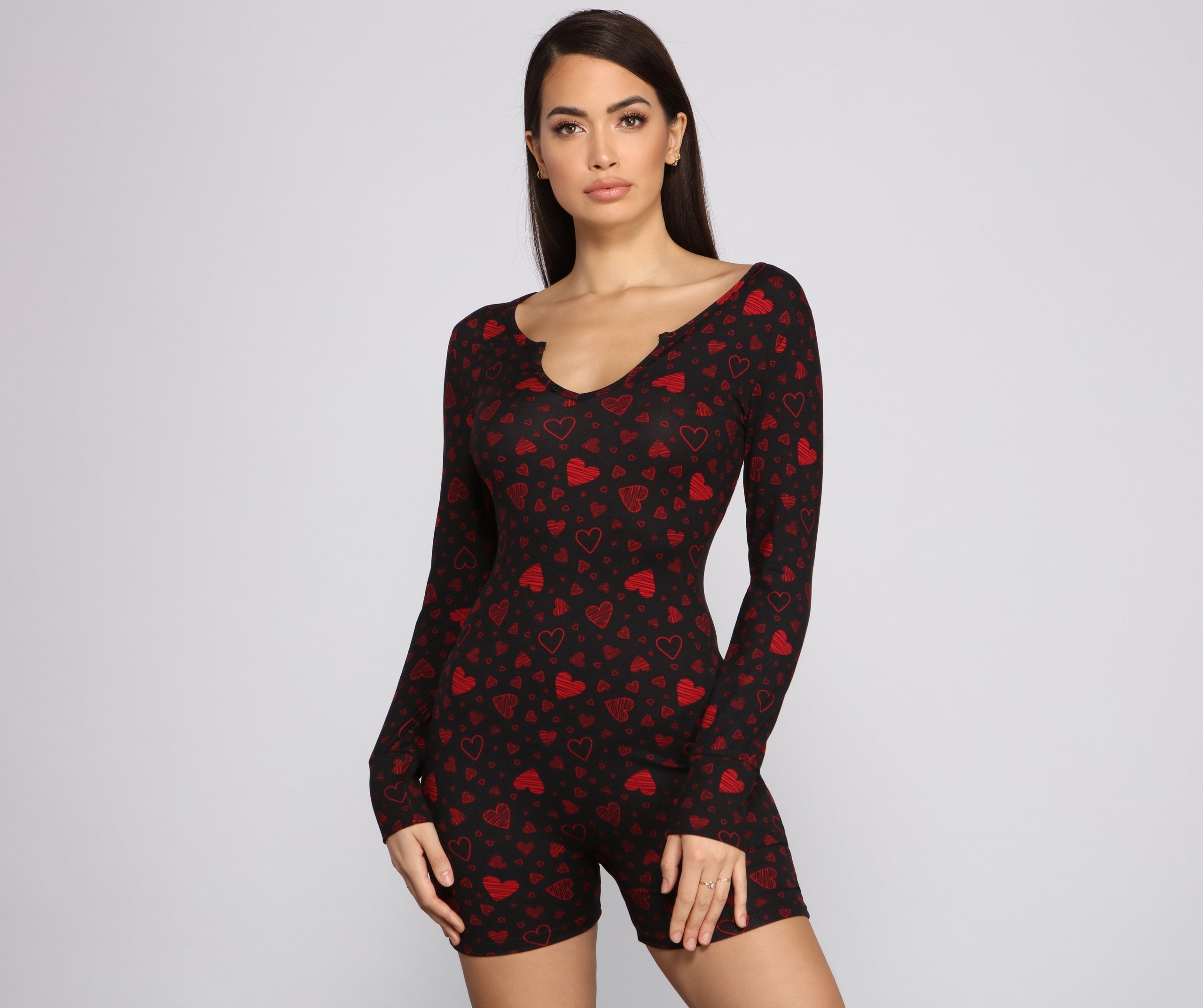 Be Mine Long Sleeve Pajama Romper - Lady Occasions