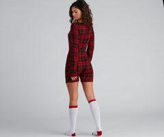 Plaid Pajama Romper And Socks Set - Lady Occasions