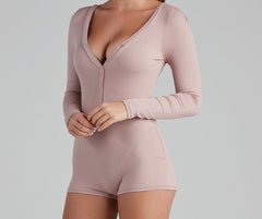 Cozy In Bed Henley Pajama Romper - Lady Occasions