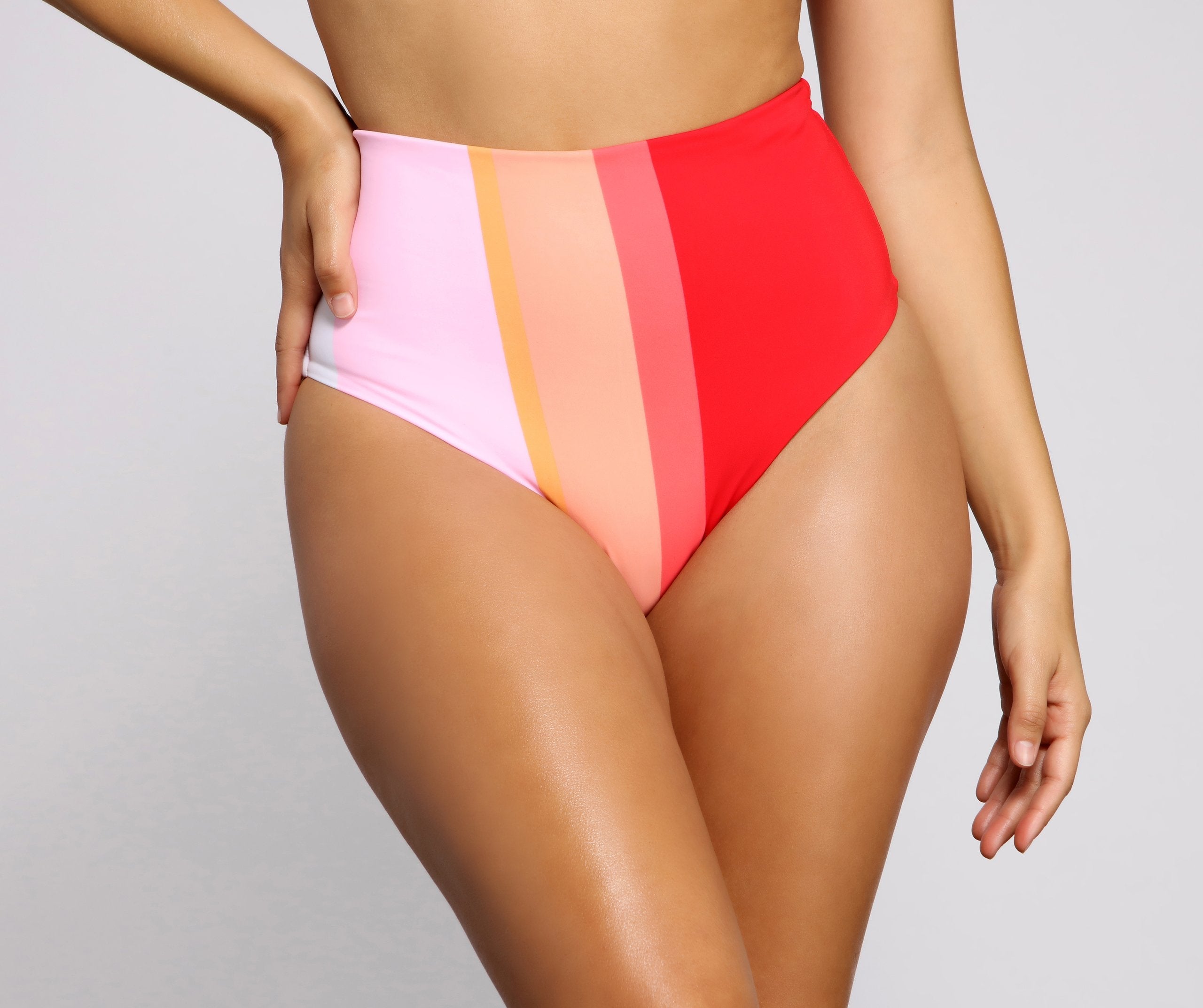 Color Block High Waist Swim Bottoms - Lady Occasions