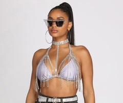 Big Boss Energy Rhinestone Fringe Bra - Lady Occasions