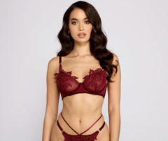 Floral Beauty Embroidered Mesh Bralette And Panty Set - Lady Occasions