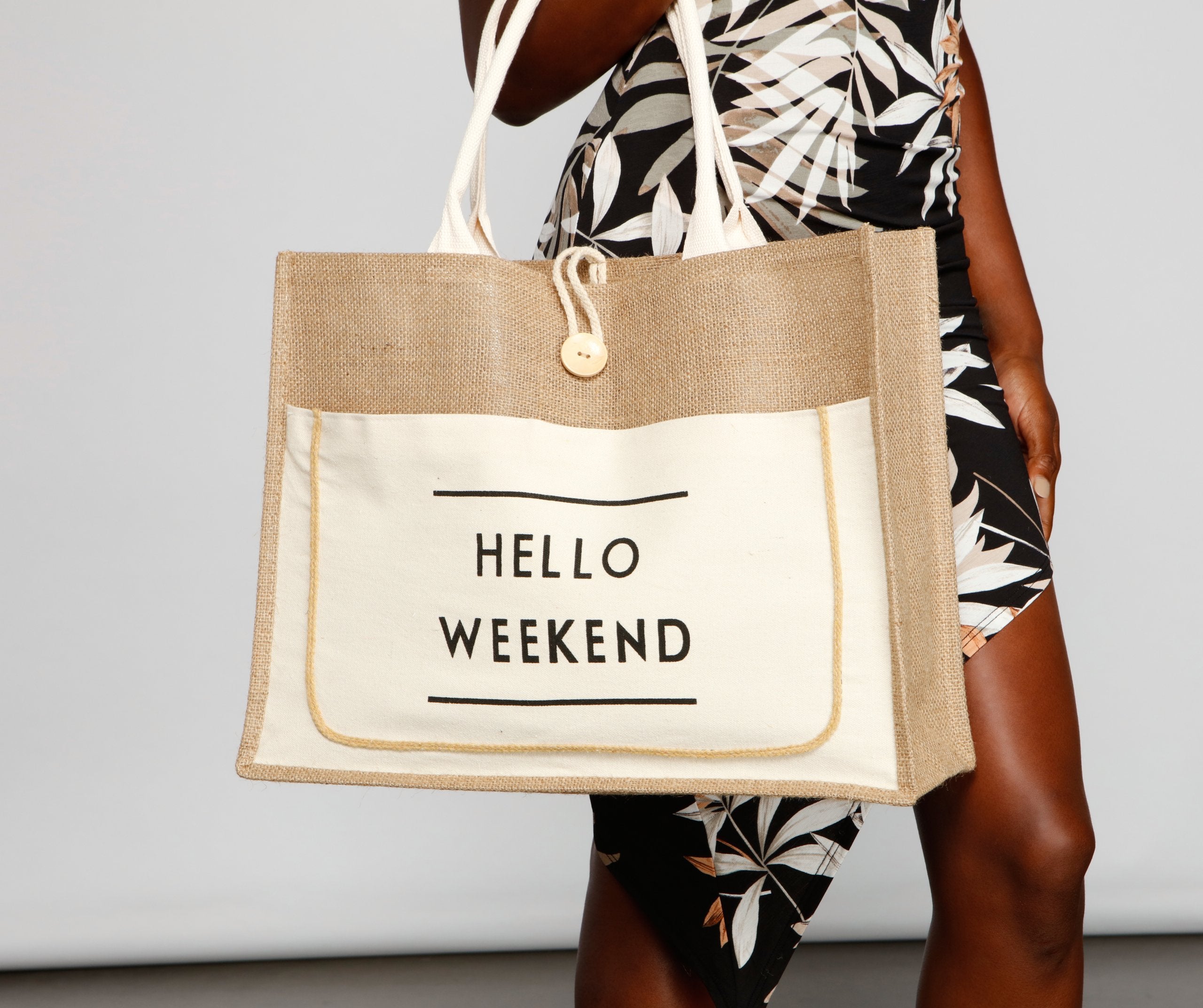 Hello Weekend Straw Tote Bag - Lady Occasions