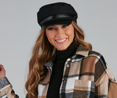 City Slicker Faux Leather Brim Cabby Hat - Lady Occasions