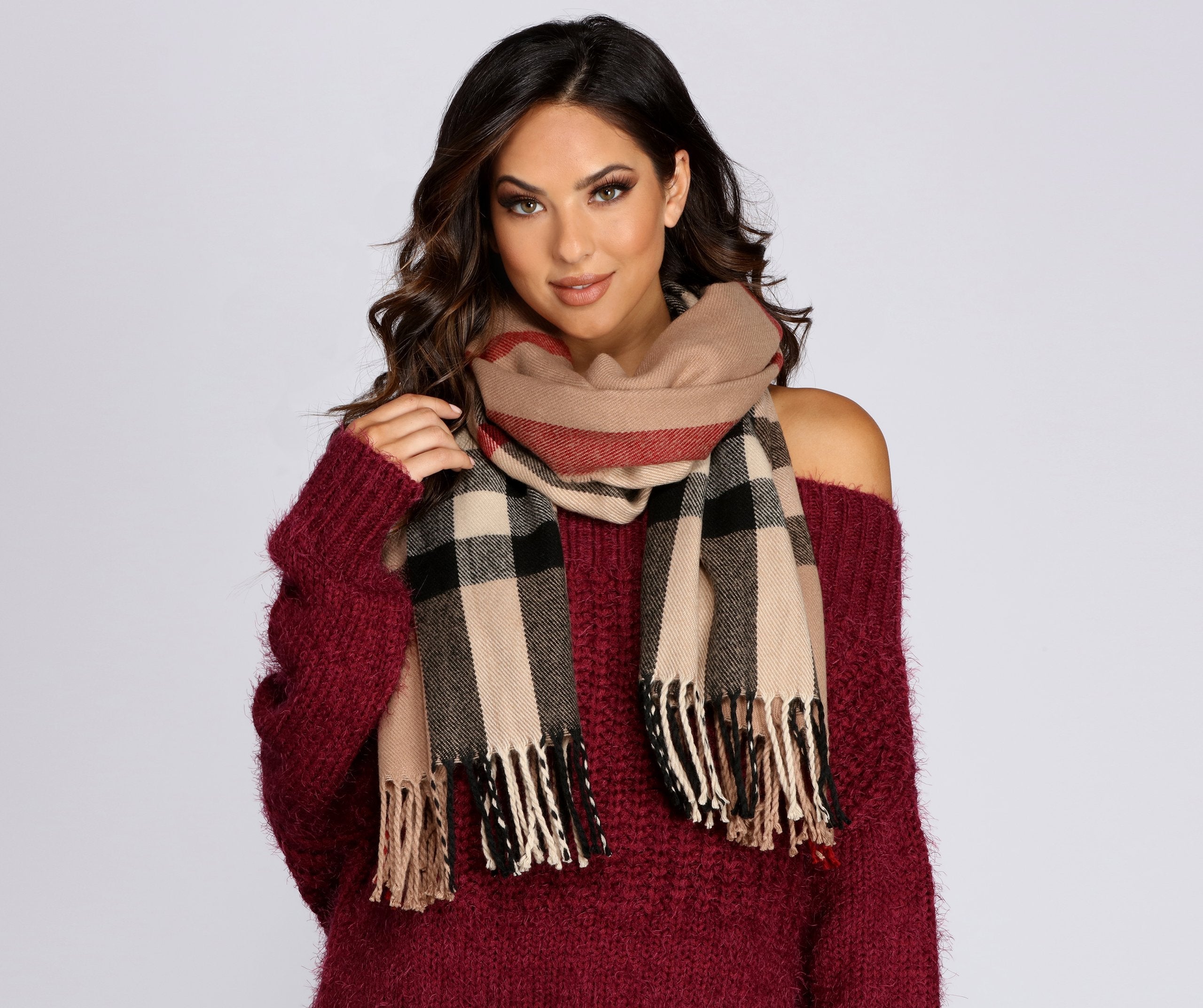 Plaid Fringe Over-sized Scarf - Lady Occasions