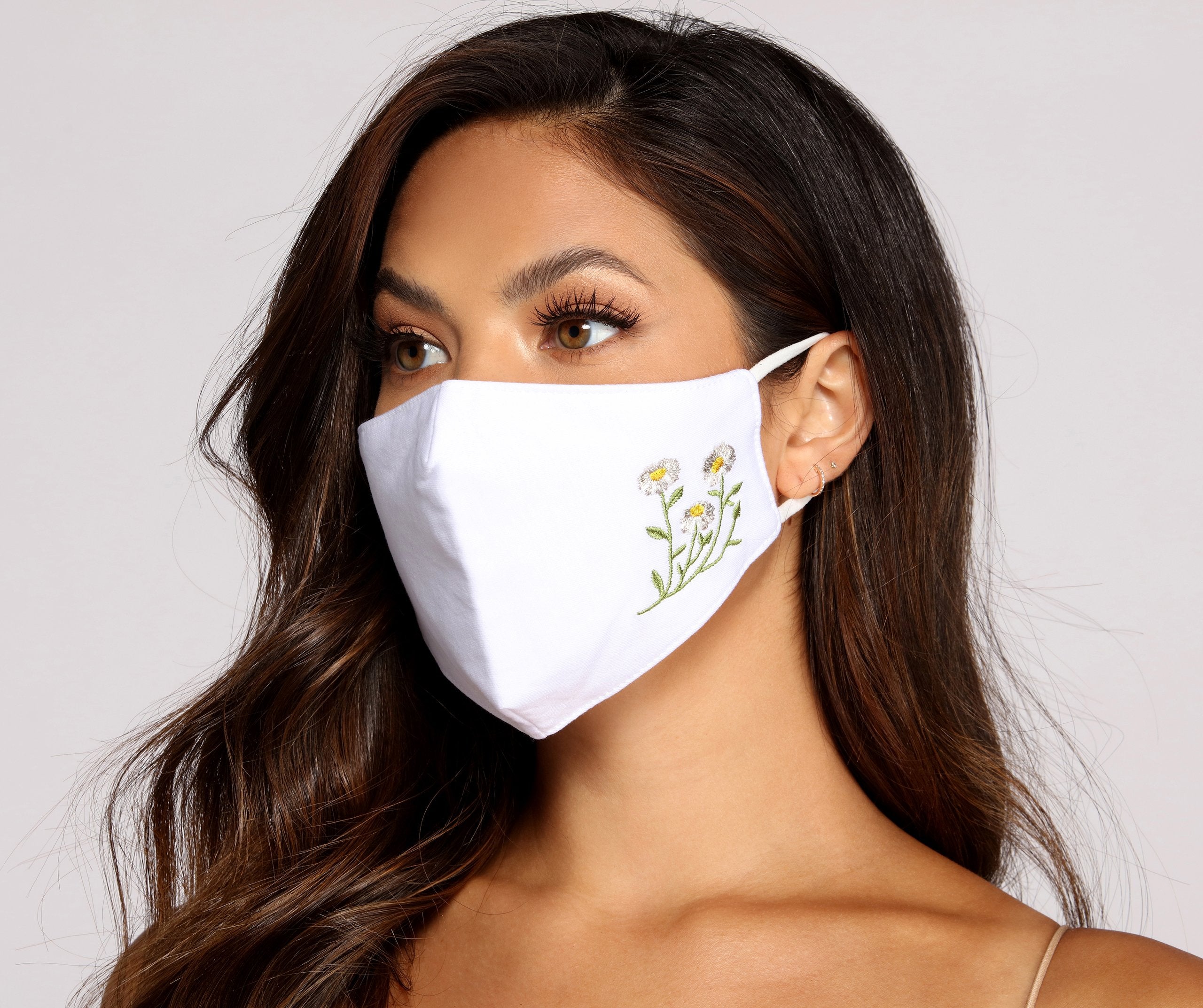 Reusable Chamomile Print Face Mask With Earloops - Lady Occasions