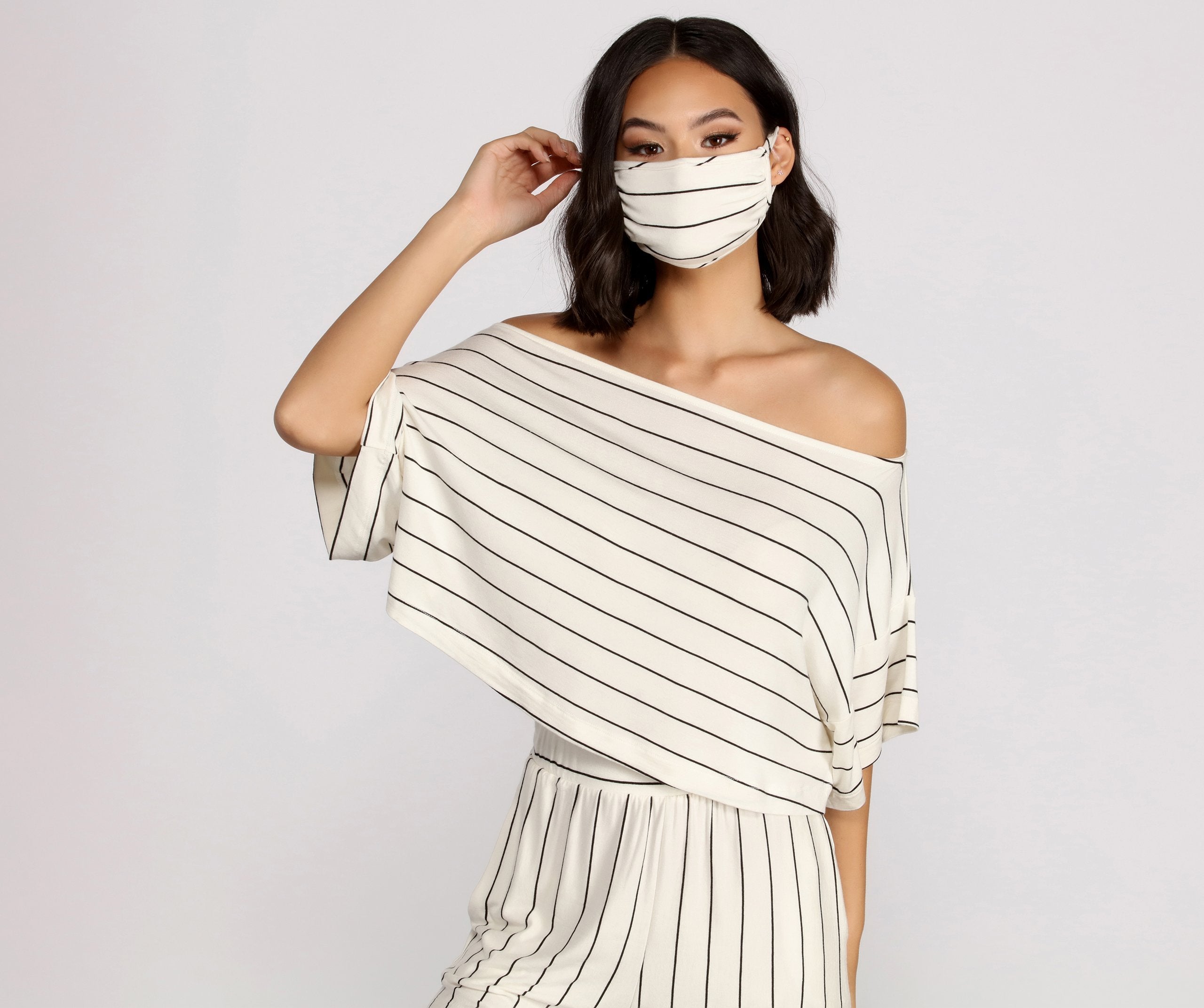 Reusable Striped Face Mask with Earloops - Lady Occasions