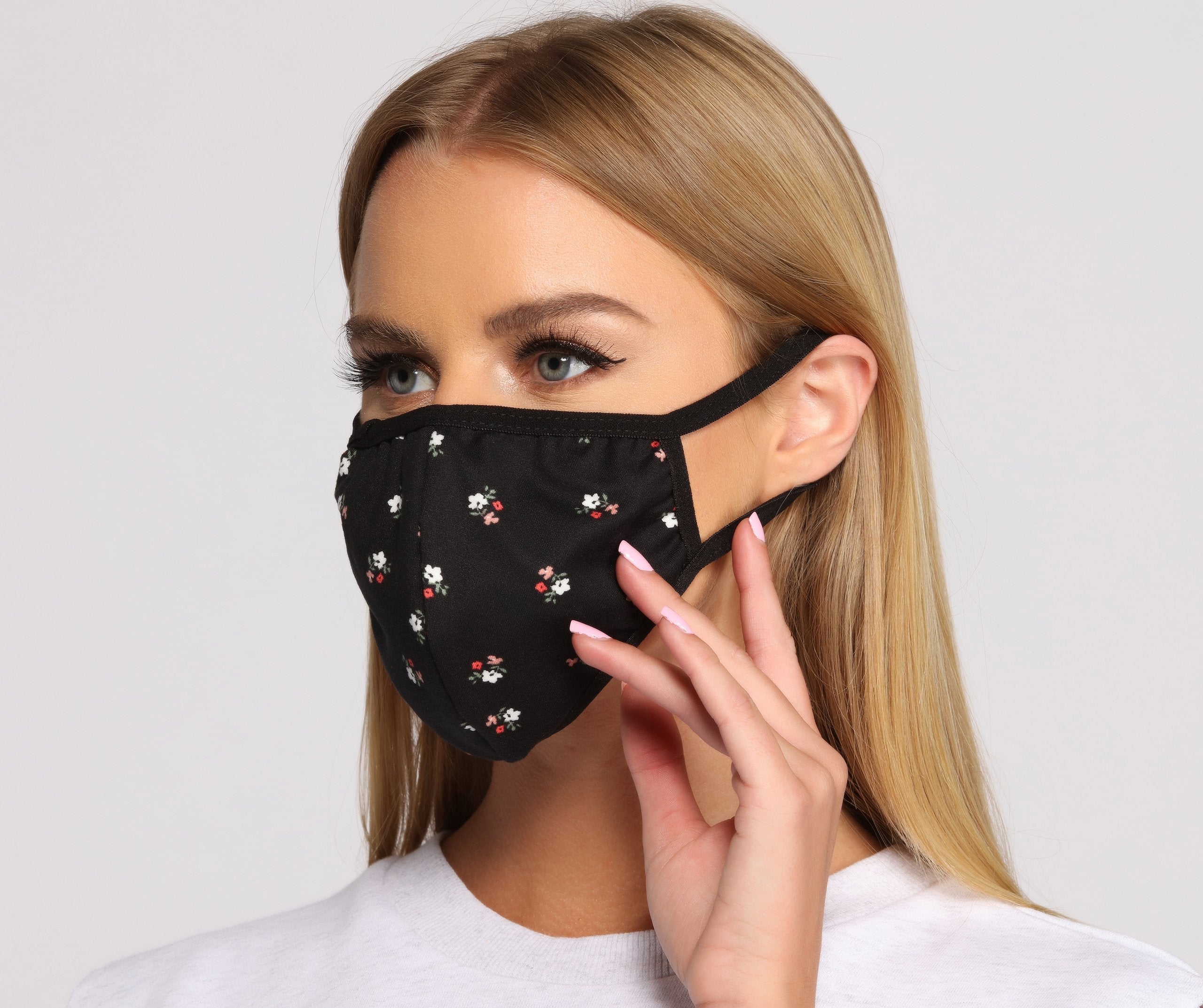 Dark Floral Face Mask With Earloops - Lady Occasions