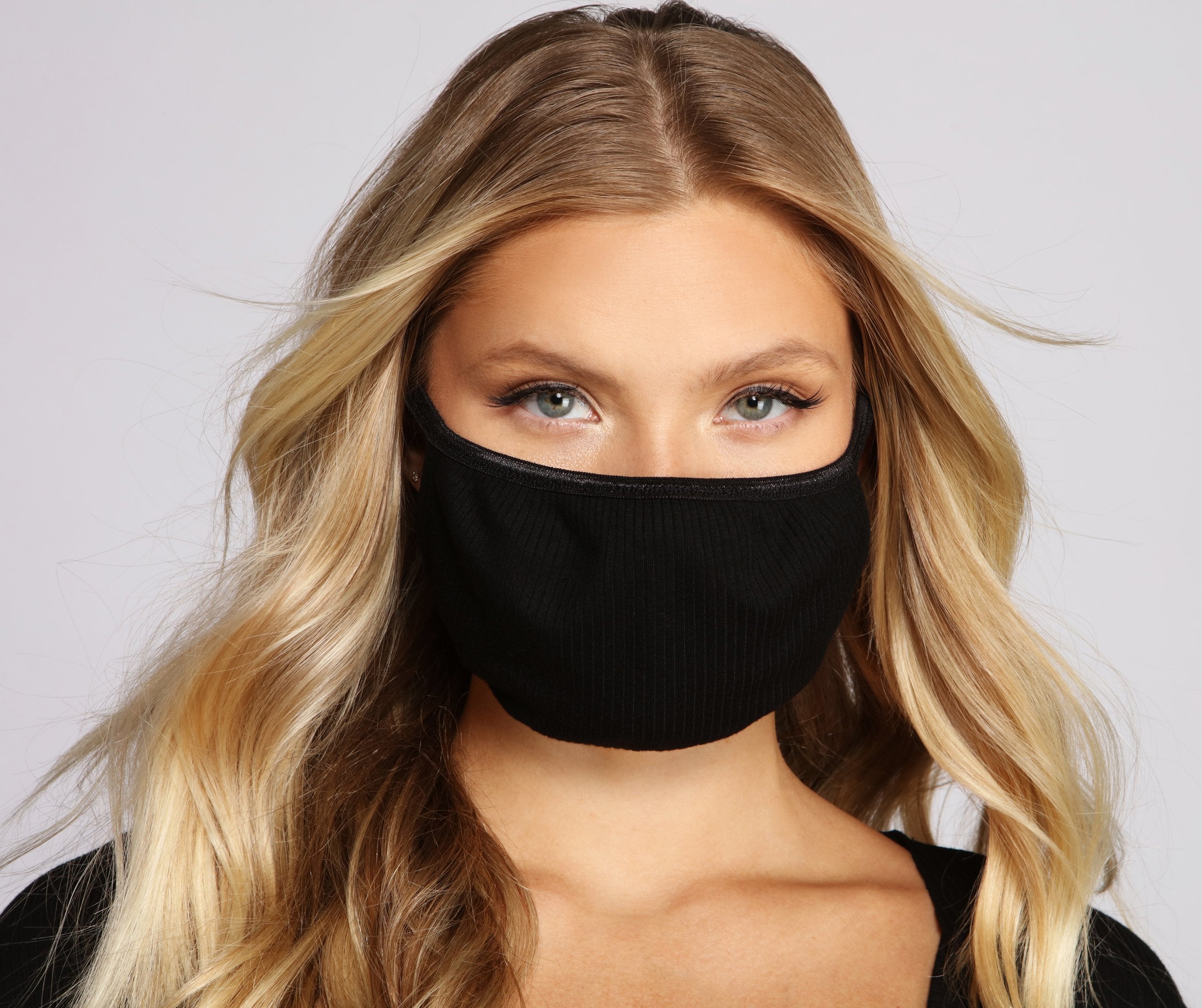 Basic Ribbed Knit Face Mask - Lady Occasions