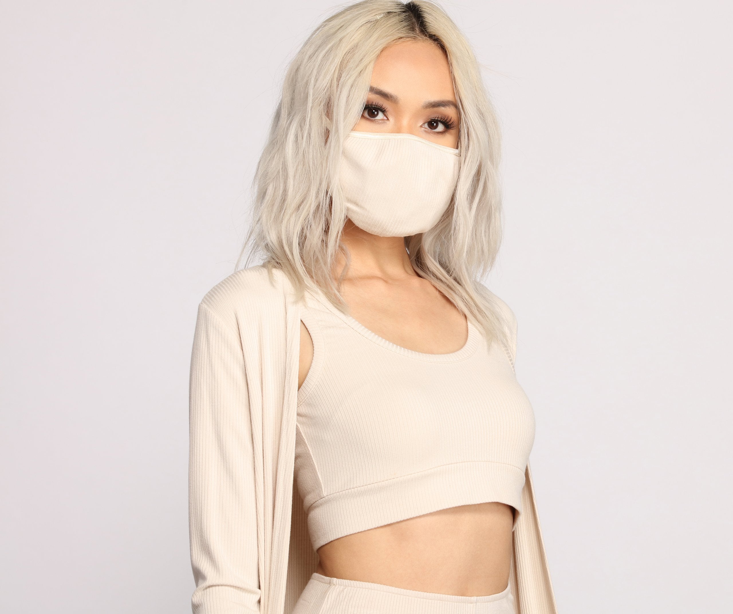 Basic Ribbed Knit Face Mask - Lady Occasions