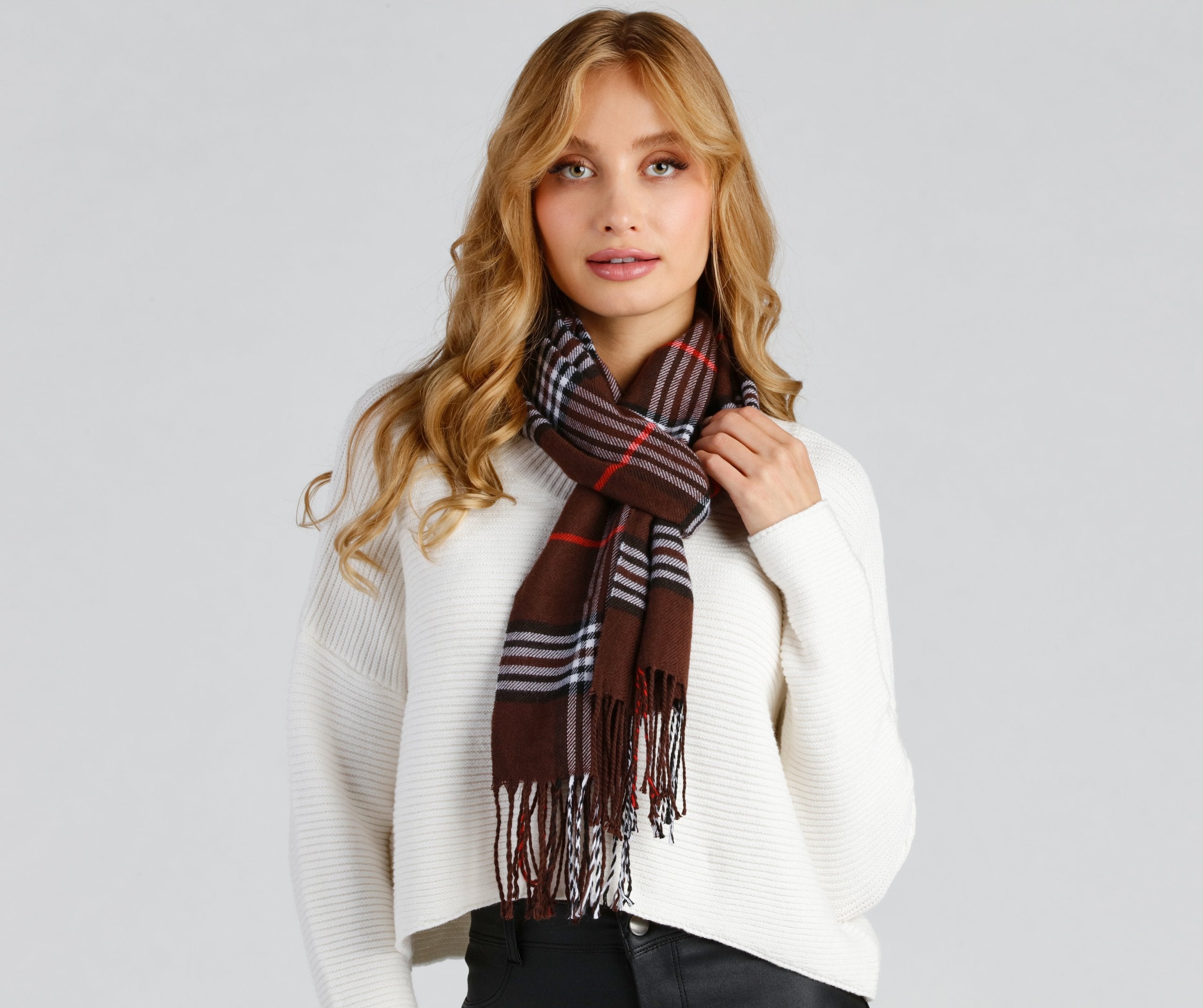 Easy Breezy Plaid Fringe Scarf - Lady Occasions