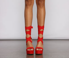 Lace-Up Faux Suede Platform Block Heels - Lady Occasions