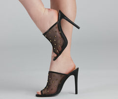 Edgy Stud Mesh Peep Toe Mules - Lady Occasions