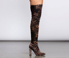 Leopard Diva Over The Knee Boots - Lady Occasions