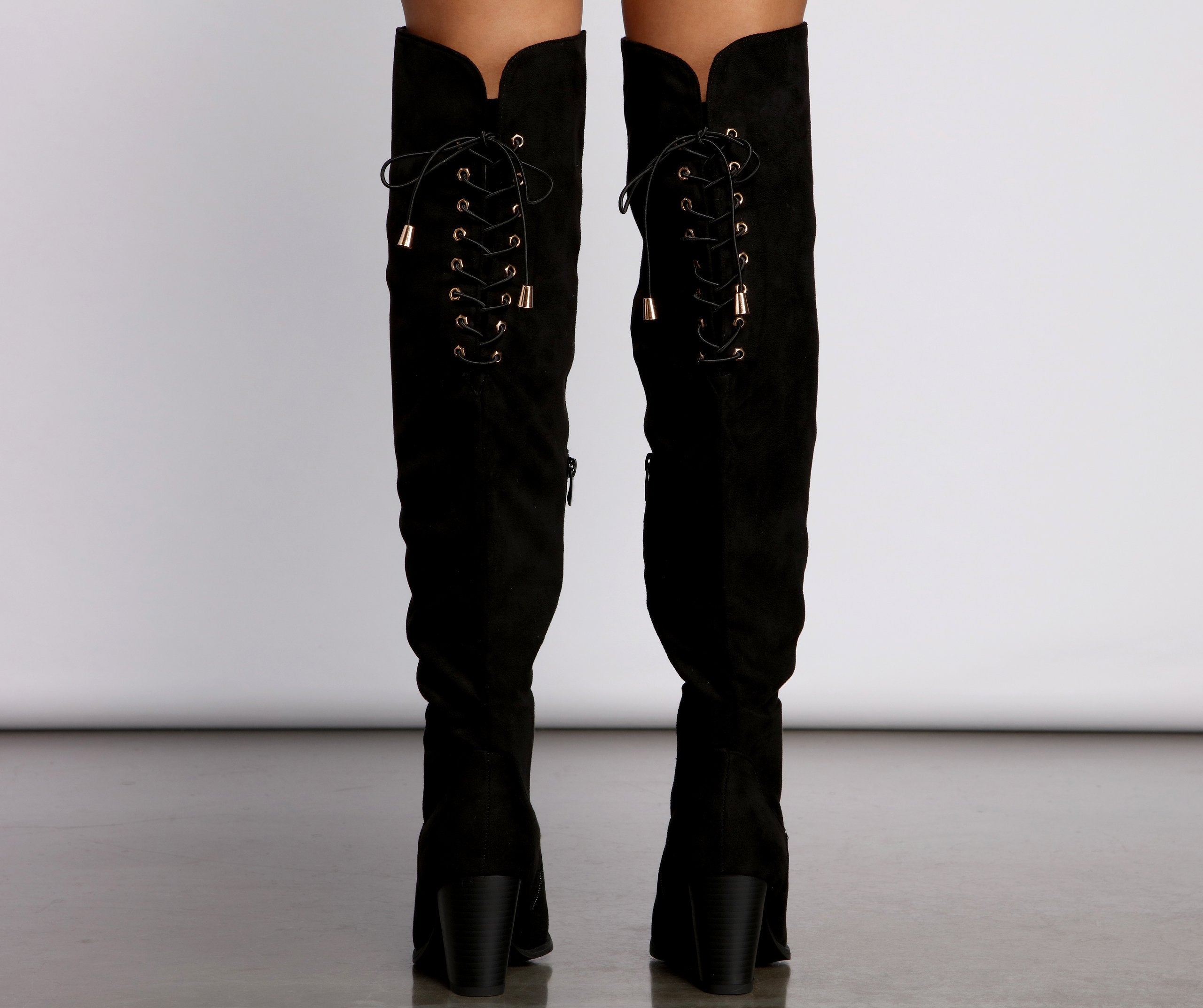 Faux Suede Lace-Up Stacked Heel Boots - Lady Occasions