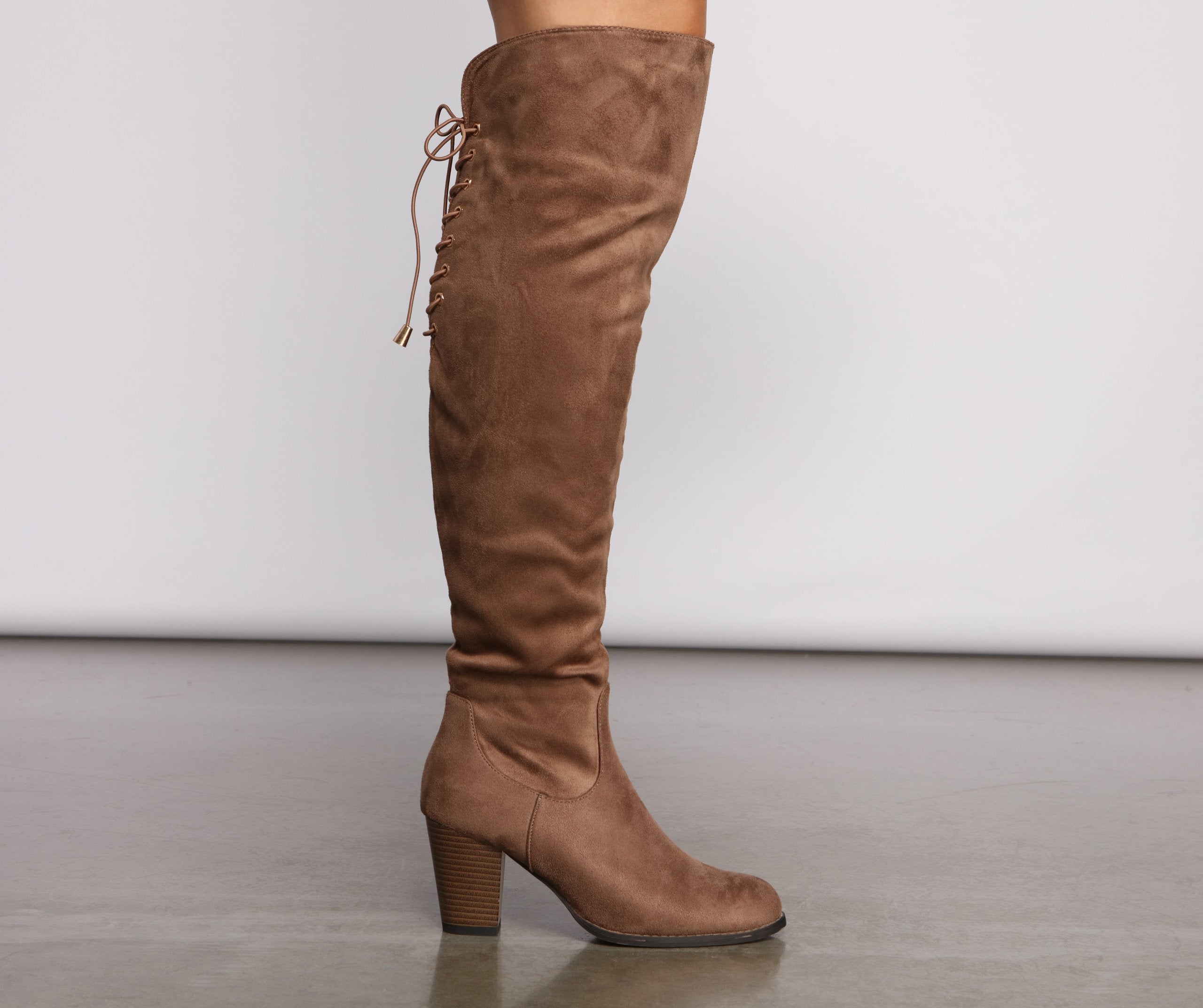 Faux Suede Lace-Up Stacked Heel Boots - Lady Occasions