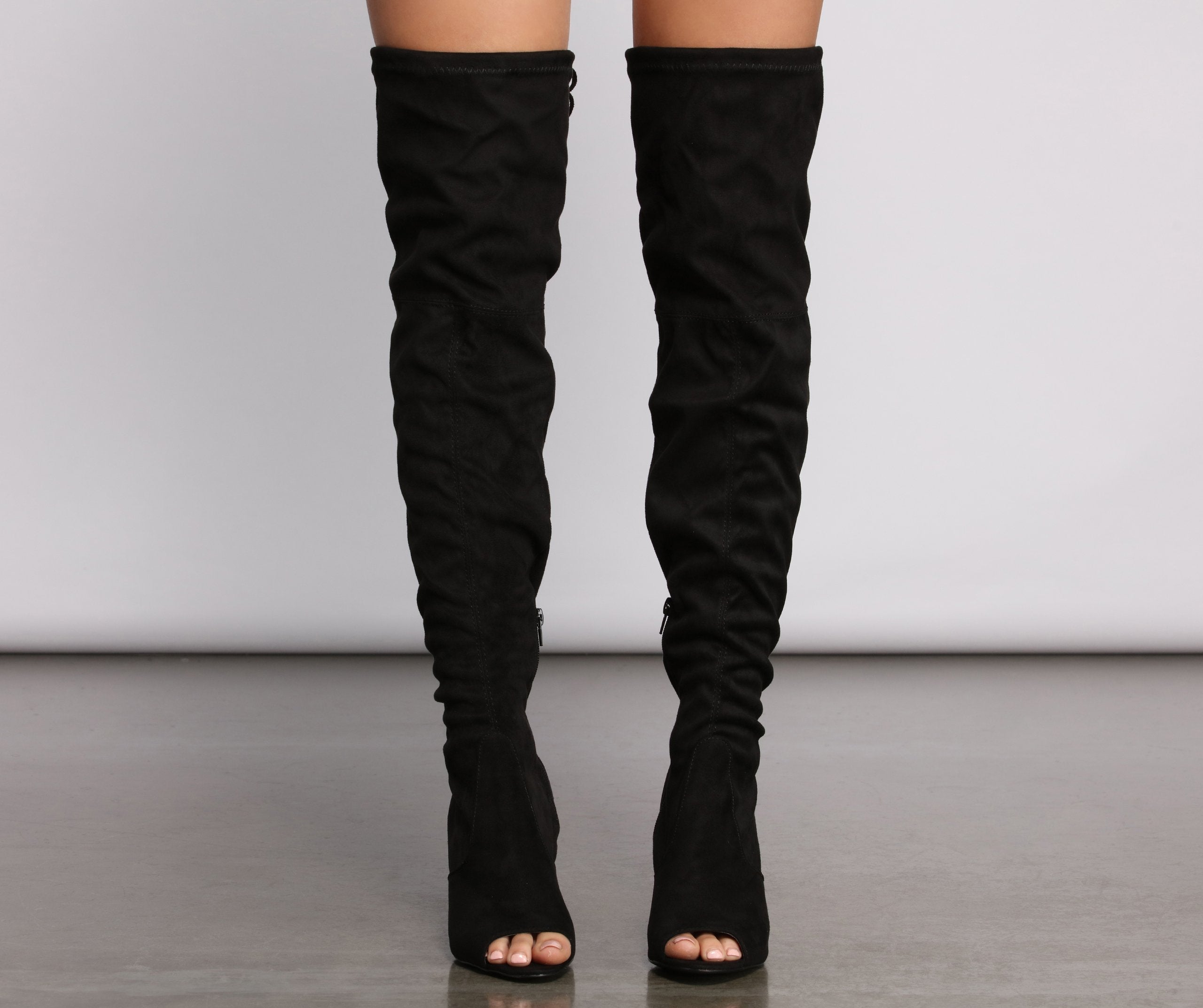 Over The Knee Open Toe Block Heeled Boots - Lady Occasions