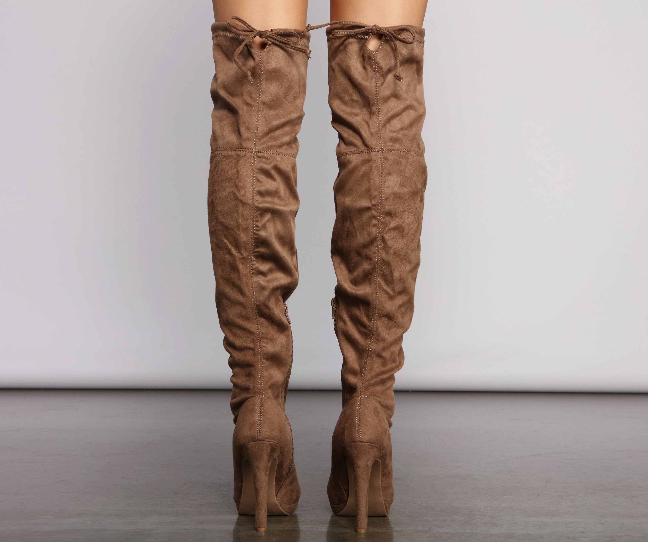 Thigh High Faux Suede Stiletto Boots - Lady Occasions