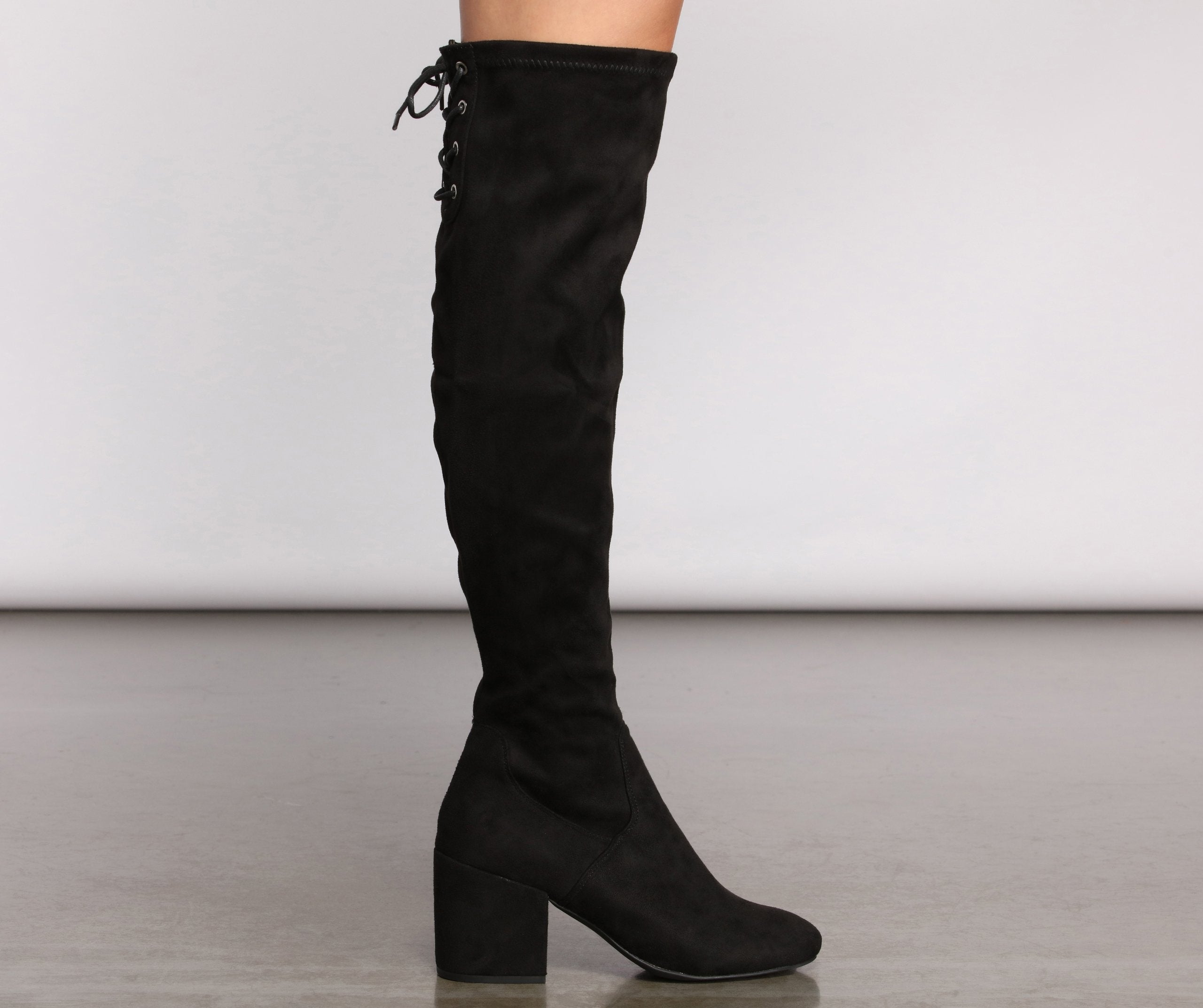 Over The Knee Tie Back Heeled Boots - Lady Occasions