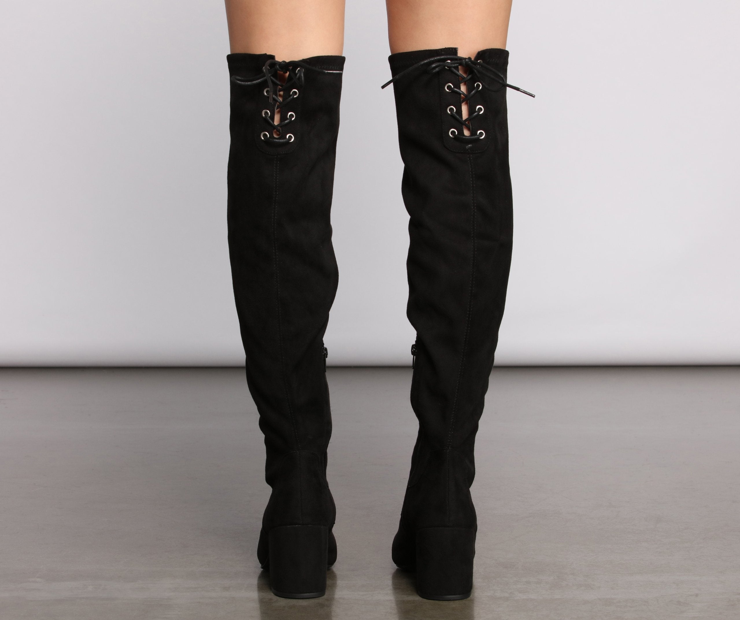 Over The Knee Tie Back Heeled Boots - Lady Occasions