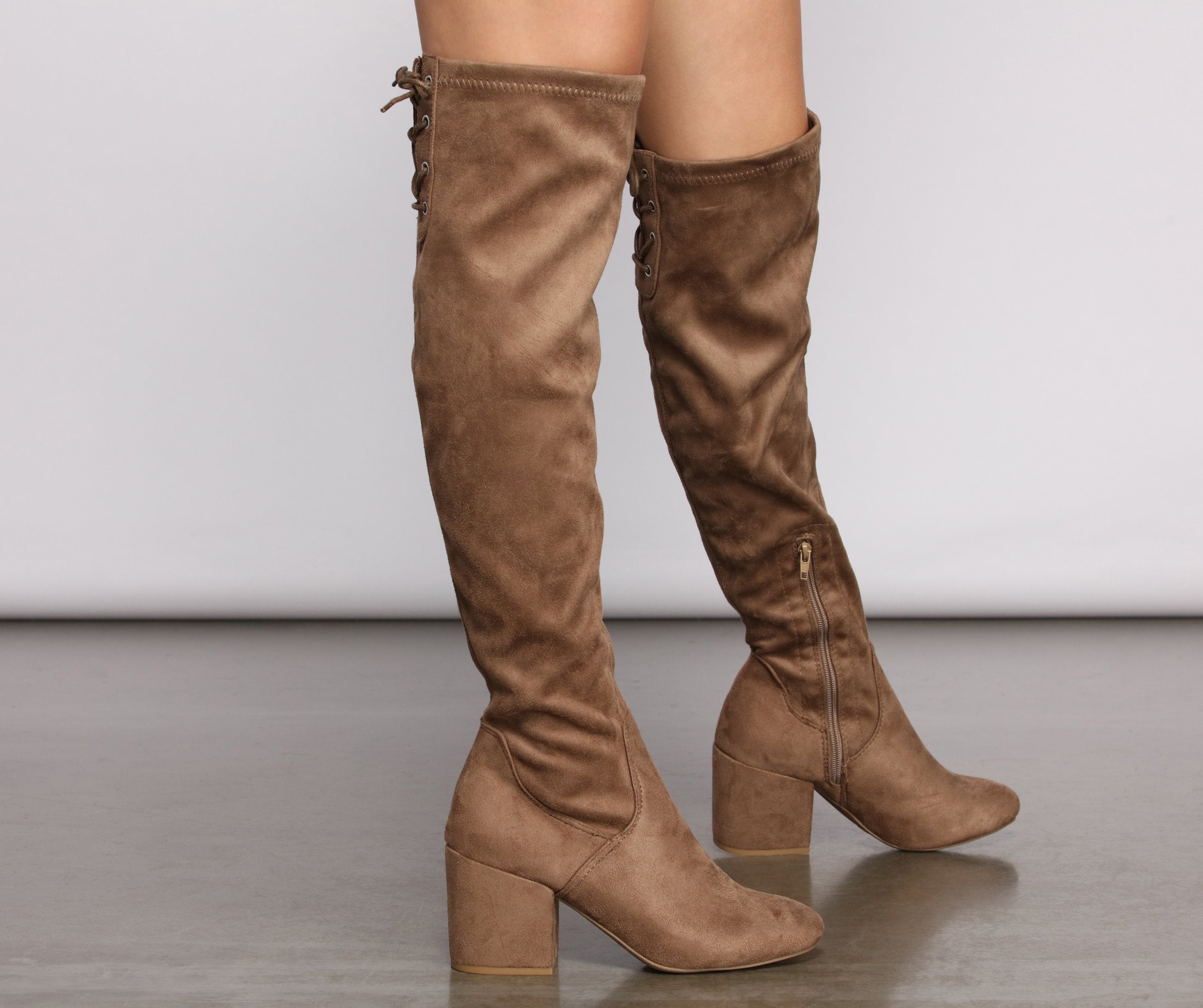 Over The Knee Tie Back Heeled Boots - Lady Occasions