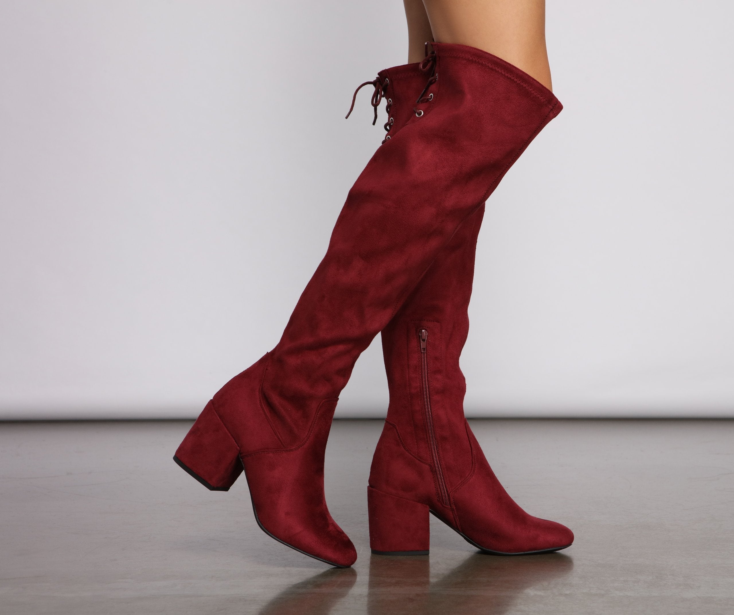 Over The Knee Tie Back Heeled Boots - Lady Occasions