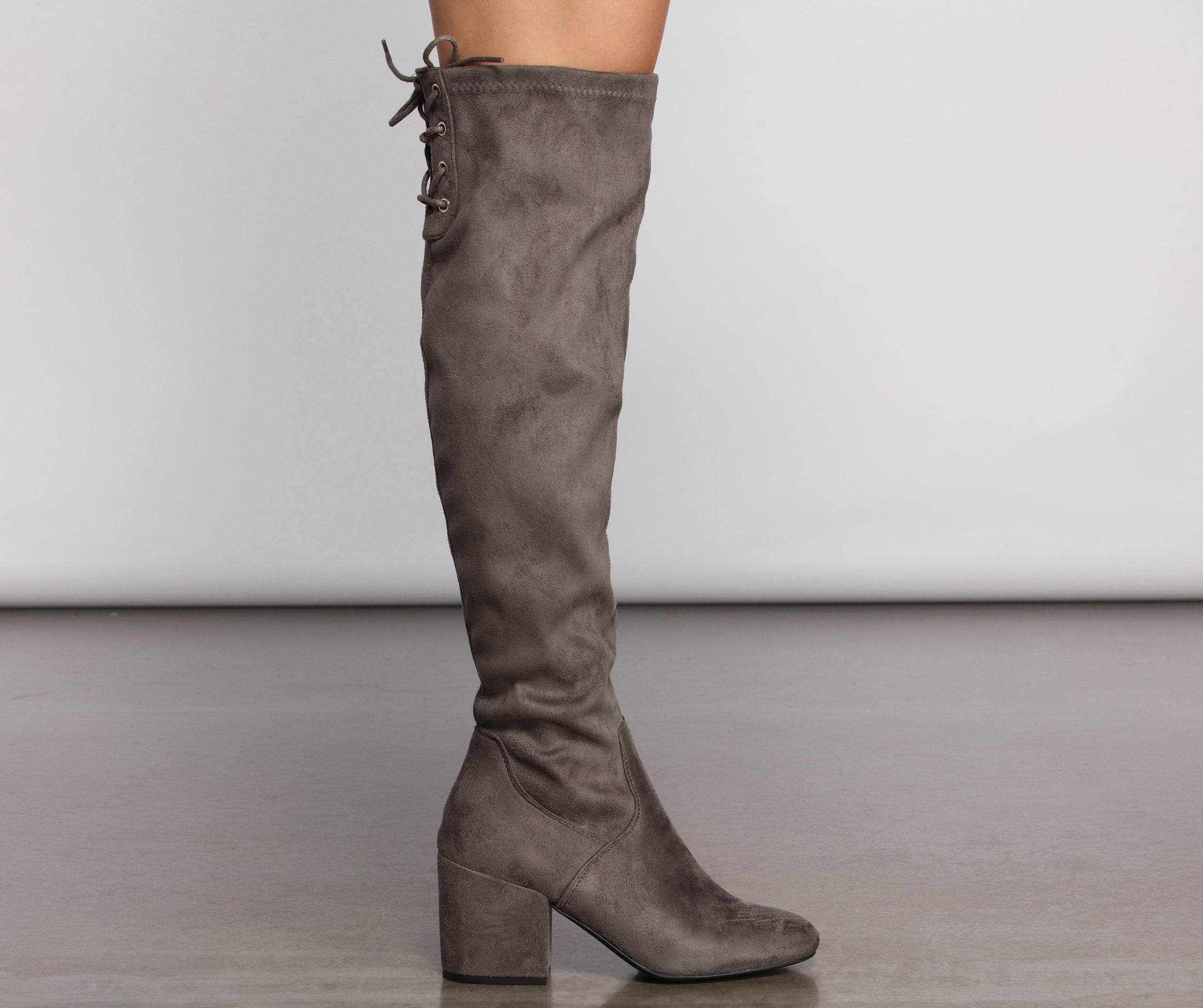 Over The Knee Tie Back Heeled Boots - Lady Occasions