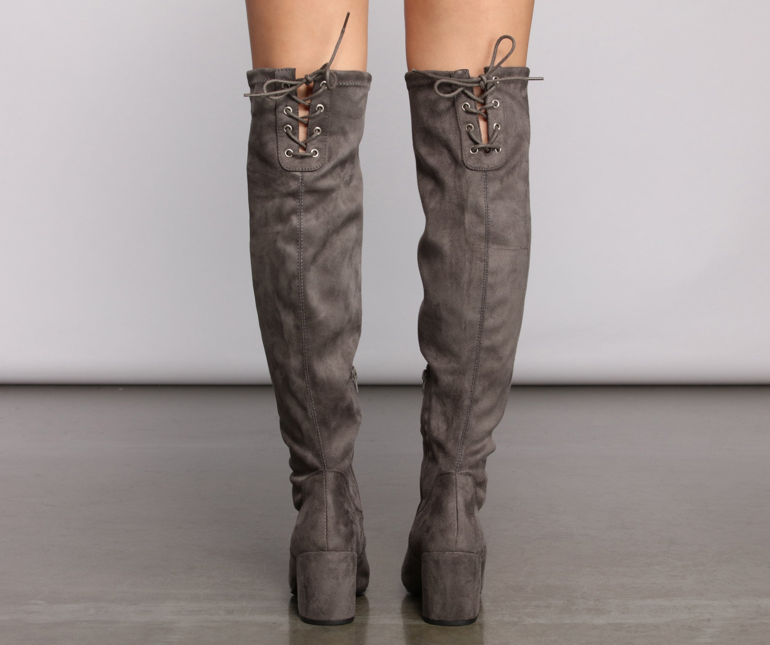 Over The Knee Tie Back Heeled Boots - Lady Occasions