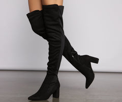 Faux Suede Over The Knee Block Heel Boots - Lady Occasions